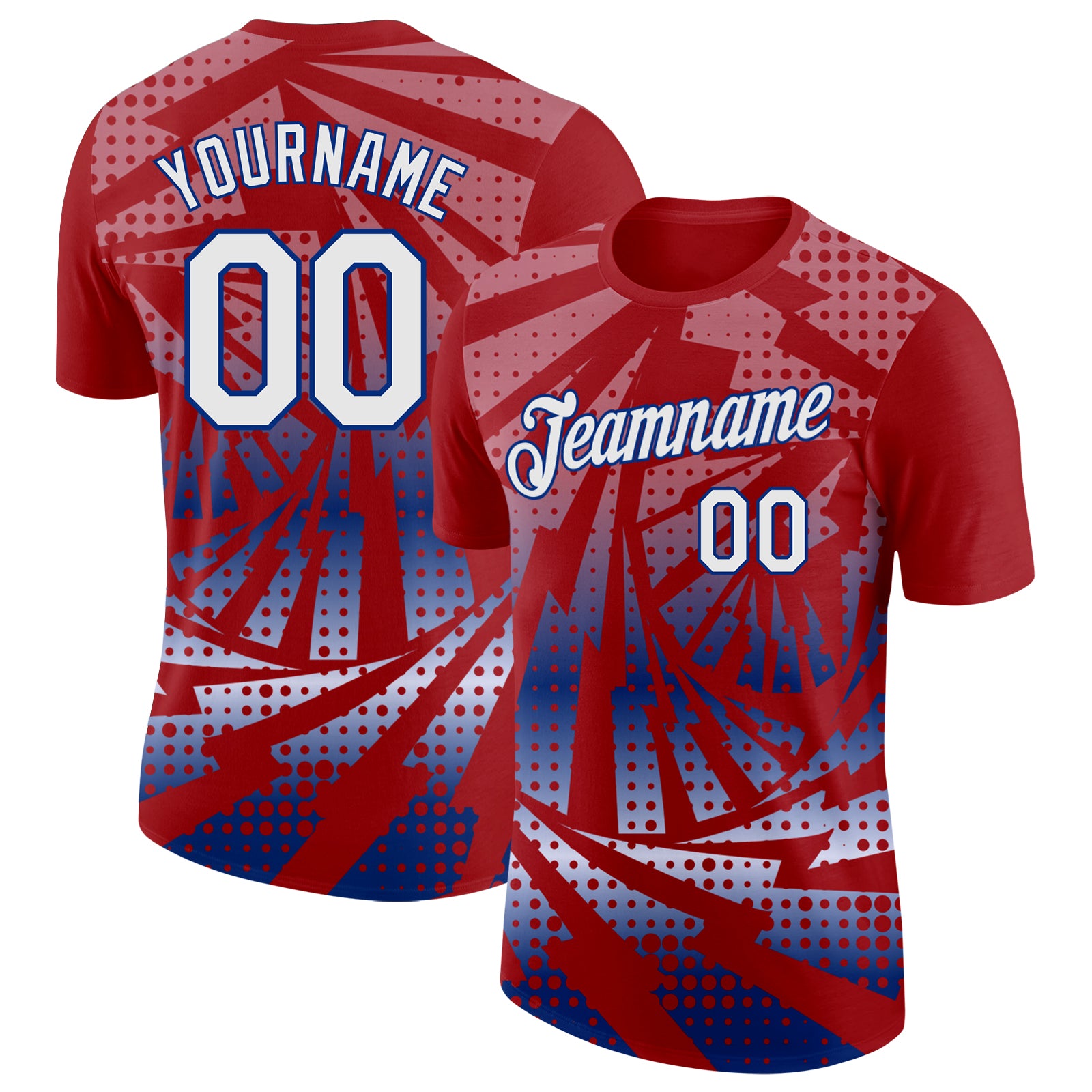 Custom Red White-Royal Lightning Gradient Dot Performance T-Shirt