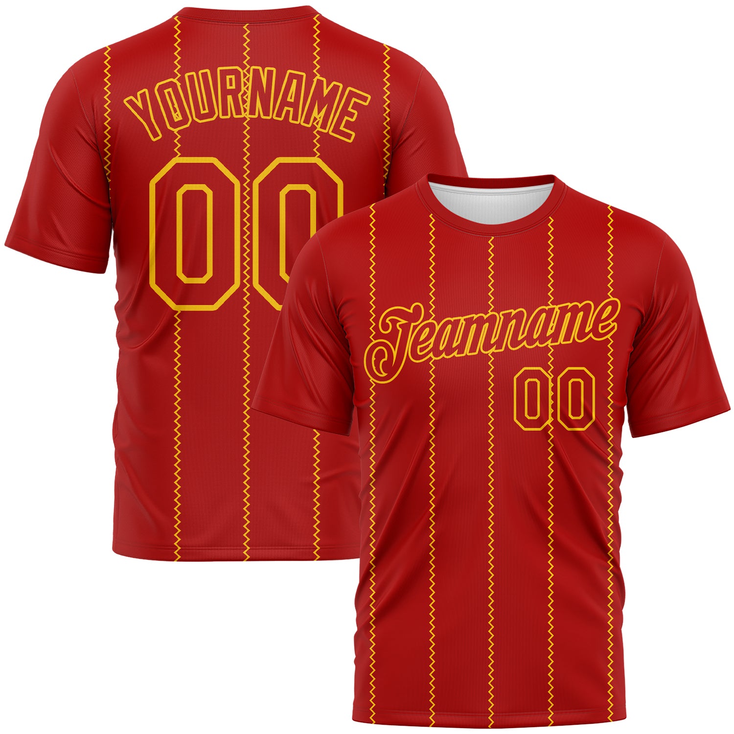 Custom Red-Yellow 3D Pattern Zigzag Vertical Stripe Classic Performance T-Shirt