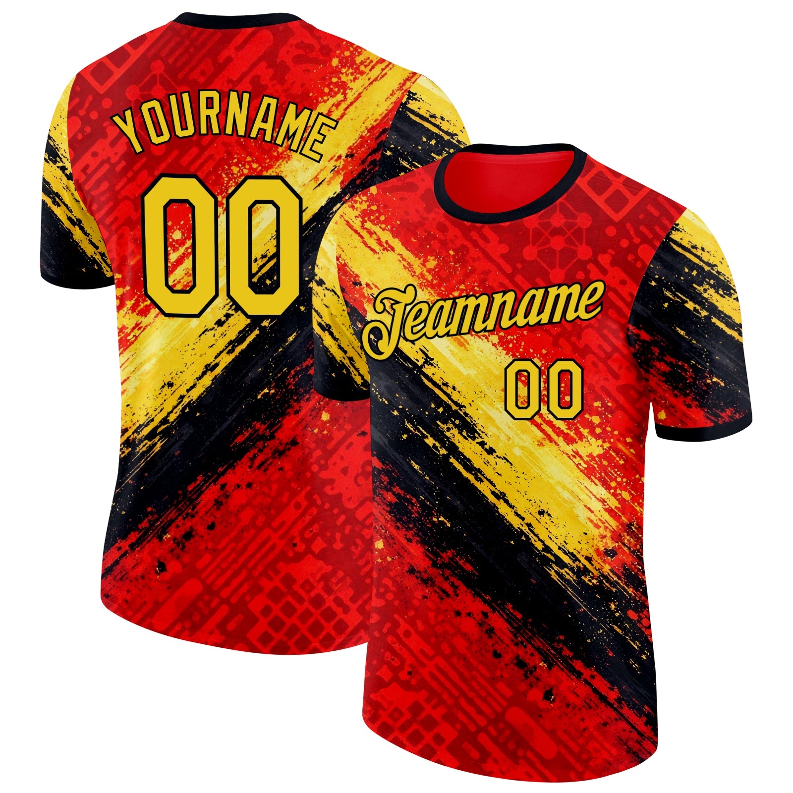 Custom Red Yellow-Black Belgium Splash Performance T-Shirt