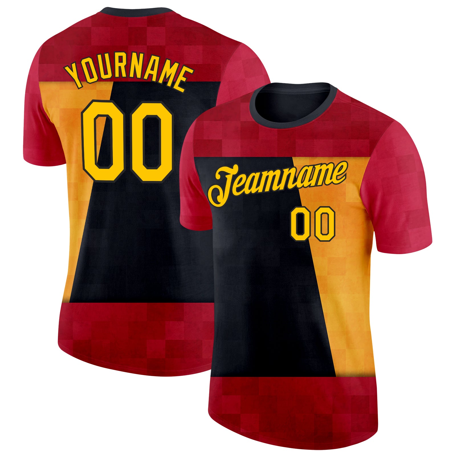 Custom Red Yellow-Black Germany Geometric Performance T-Shirt
