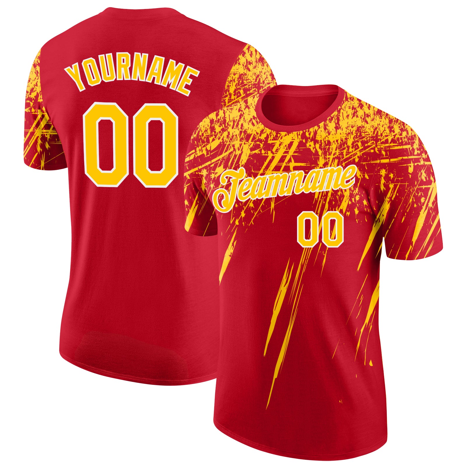 Custom Red Yellow-White Distressed Scratch Brush Stroke Performance T-Shirt