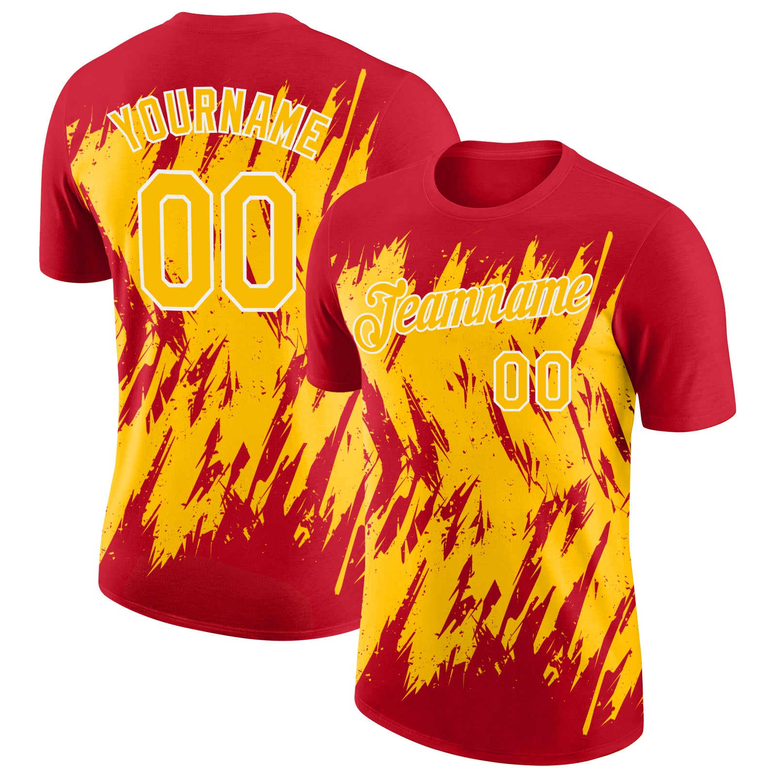 Custom Red Yellow-White Torn Sharp Brush Stroke Splatter Performance T-Shirt