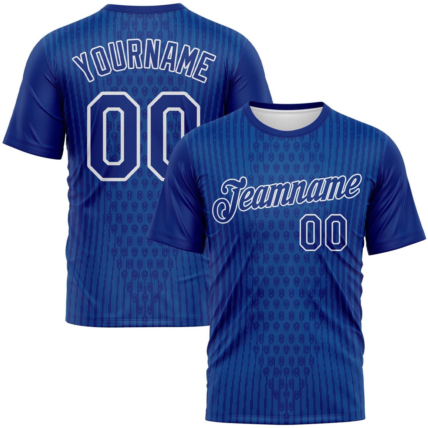 Custom Royal Blue-White 3D Pattern Pixel Vertical Stripe Hexagon Performance T-Shirt