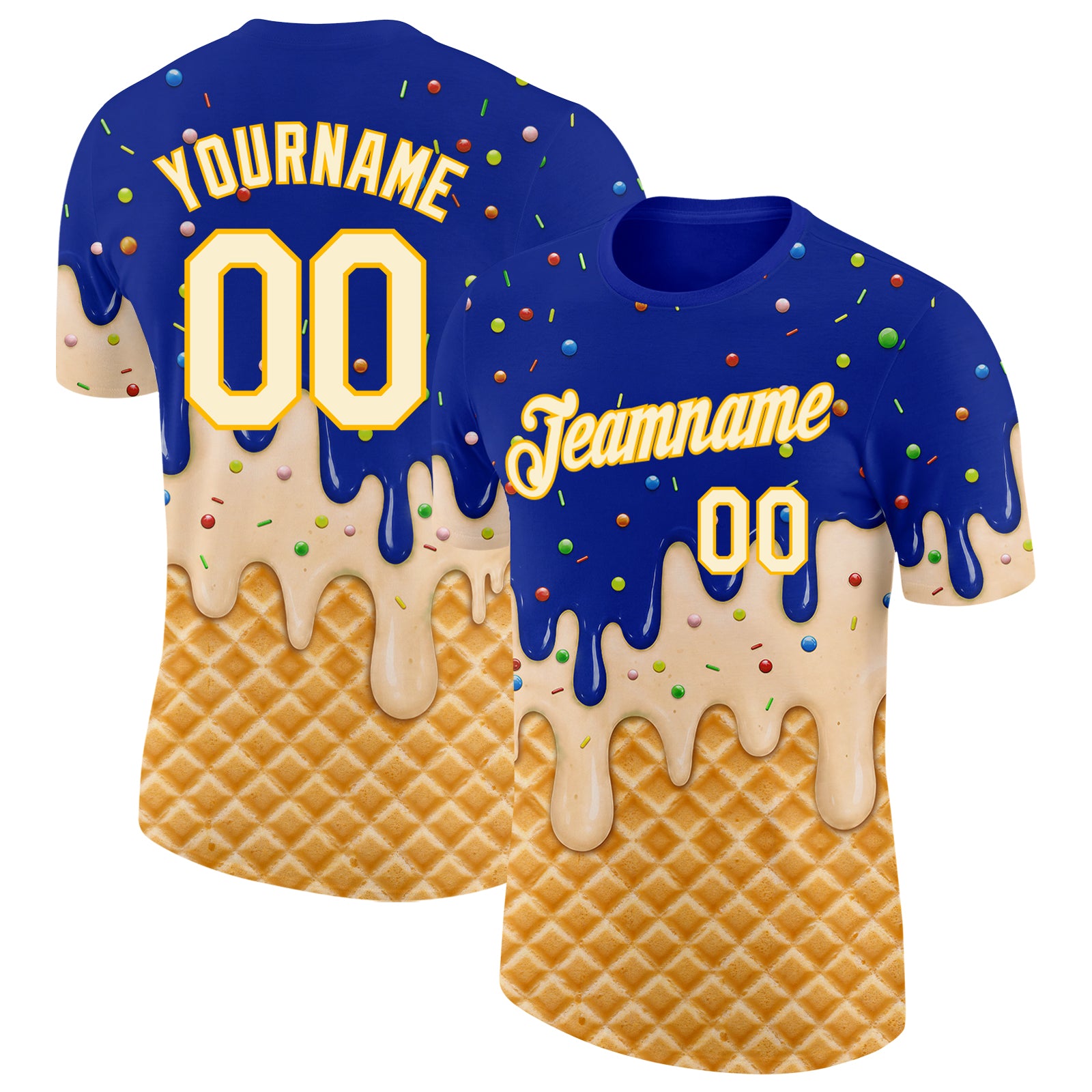 Custom Royal Cream-Gold Ice Cream Waffle Foodie Dessert Performance T-Shirt