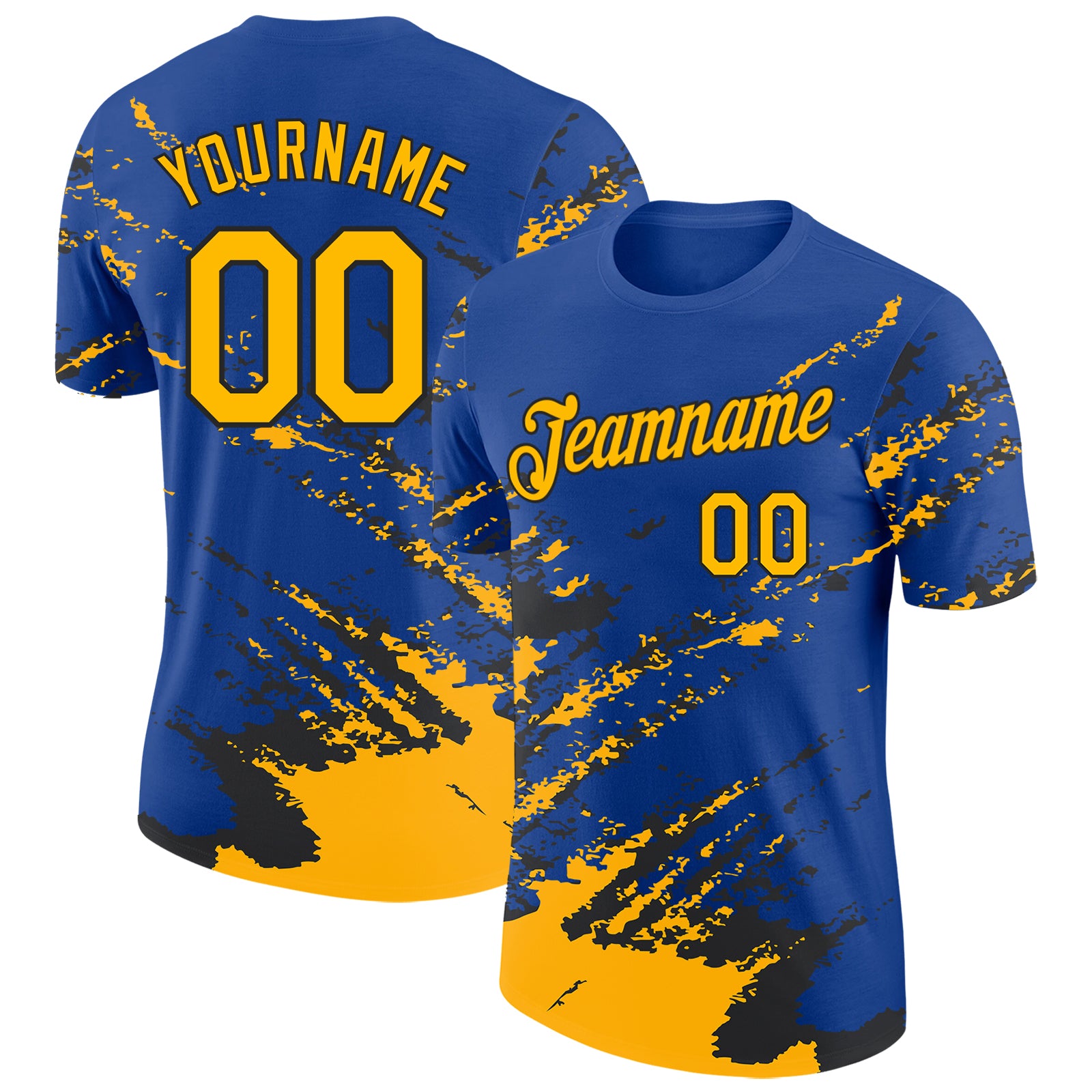Custom Royal Gold-Black Brush Stroke Shatter Splatter Performance T-Shirt