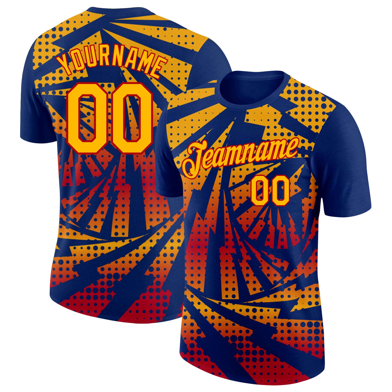 Custom Royal Gold-Red Lightning Gradient Dot Performance T-Shirt