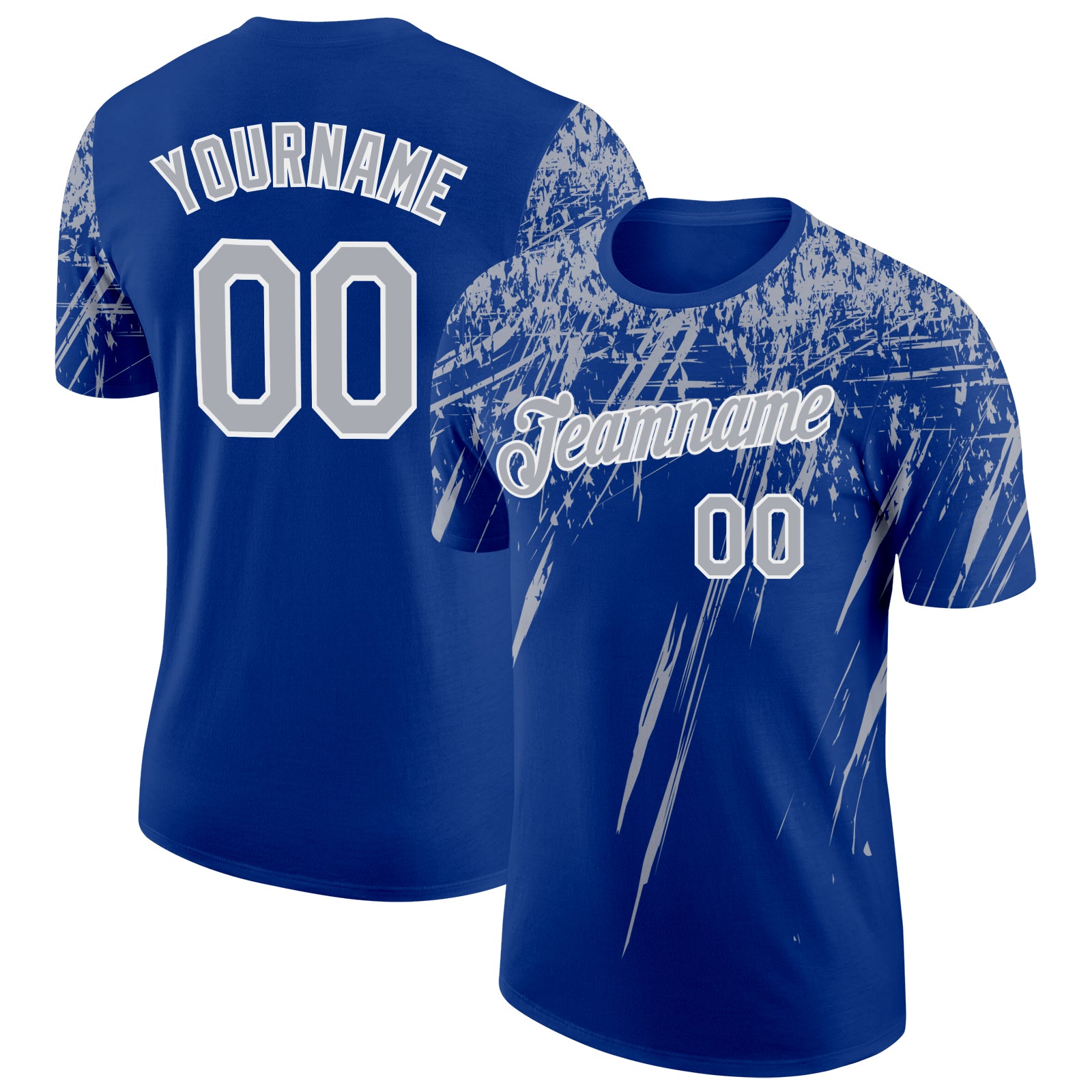 Custom Royal Gray-White Distressed Scratch Brush Stroke Performance T-Shirt