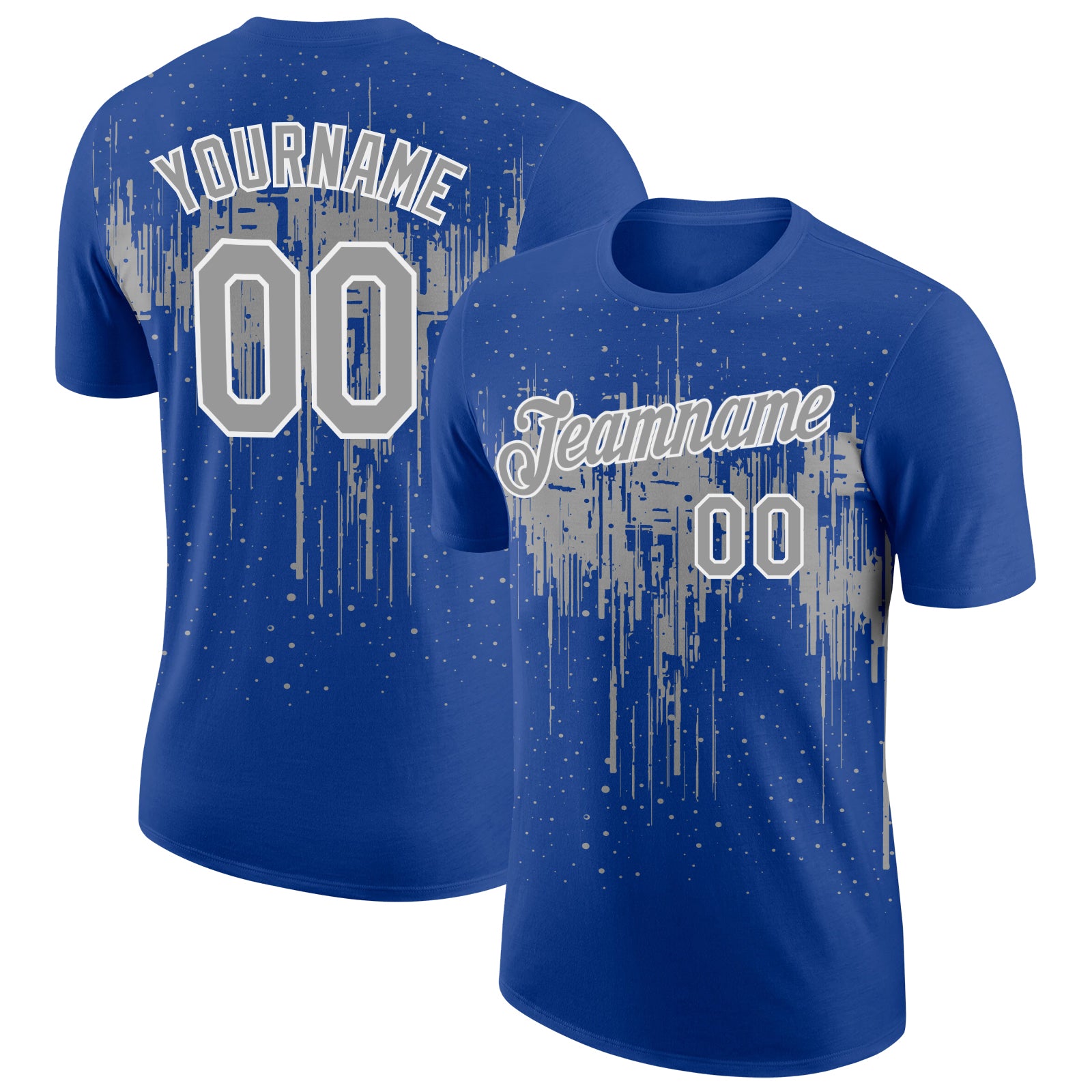 Custom Royal Gray-White Dripping Splatter Paint Performance T-Shirt