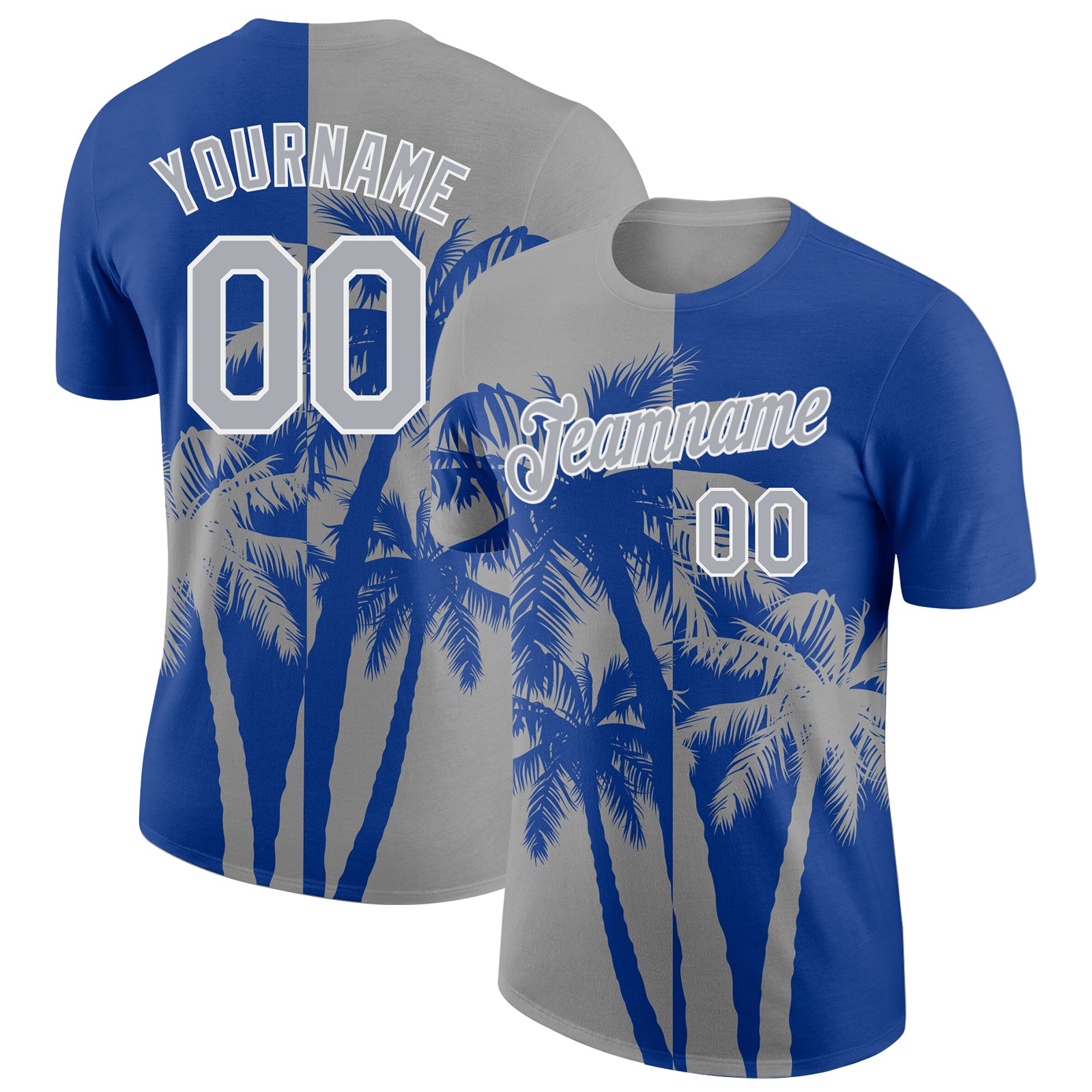 Custom Royal Gray-White Hawaii Tropical Coastal Palm Trees Performance T-Shirt