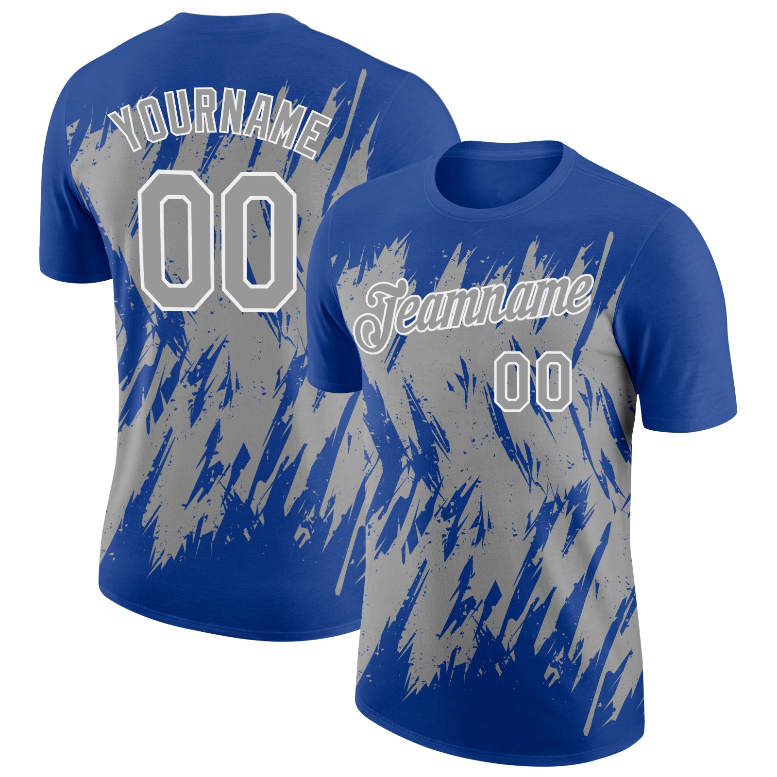 Custom Royal Gray-White Torn Sharp Brush Stroke Splatter Performance T-Shirt