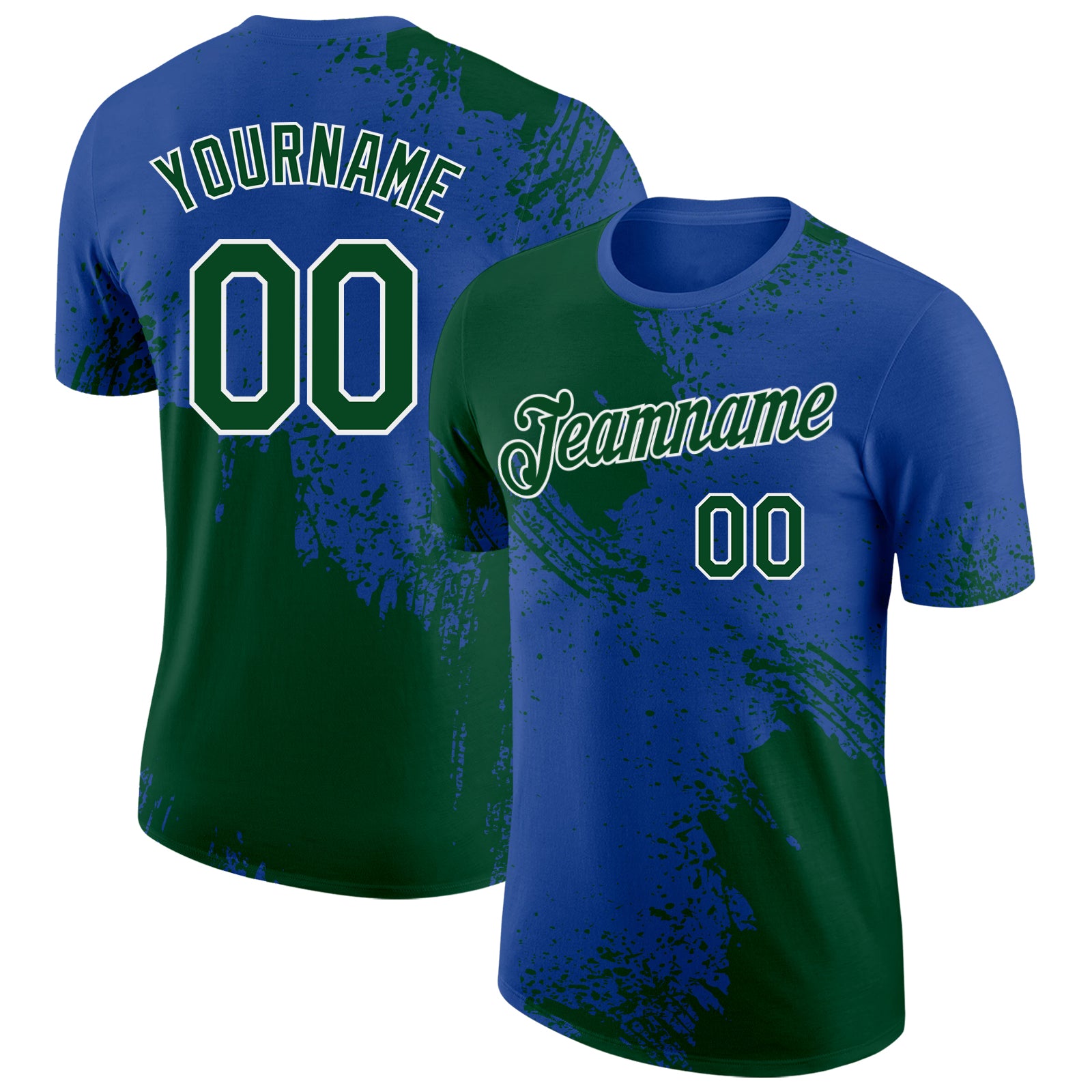 Custom Royal Green-White Abstract Brush Stroke Performance T-Shirt