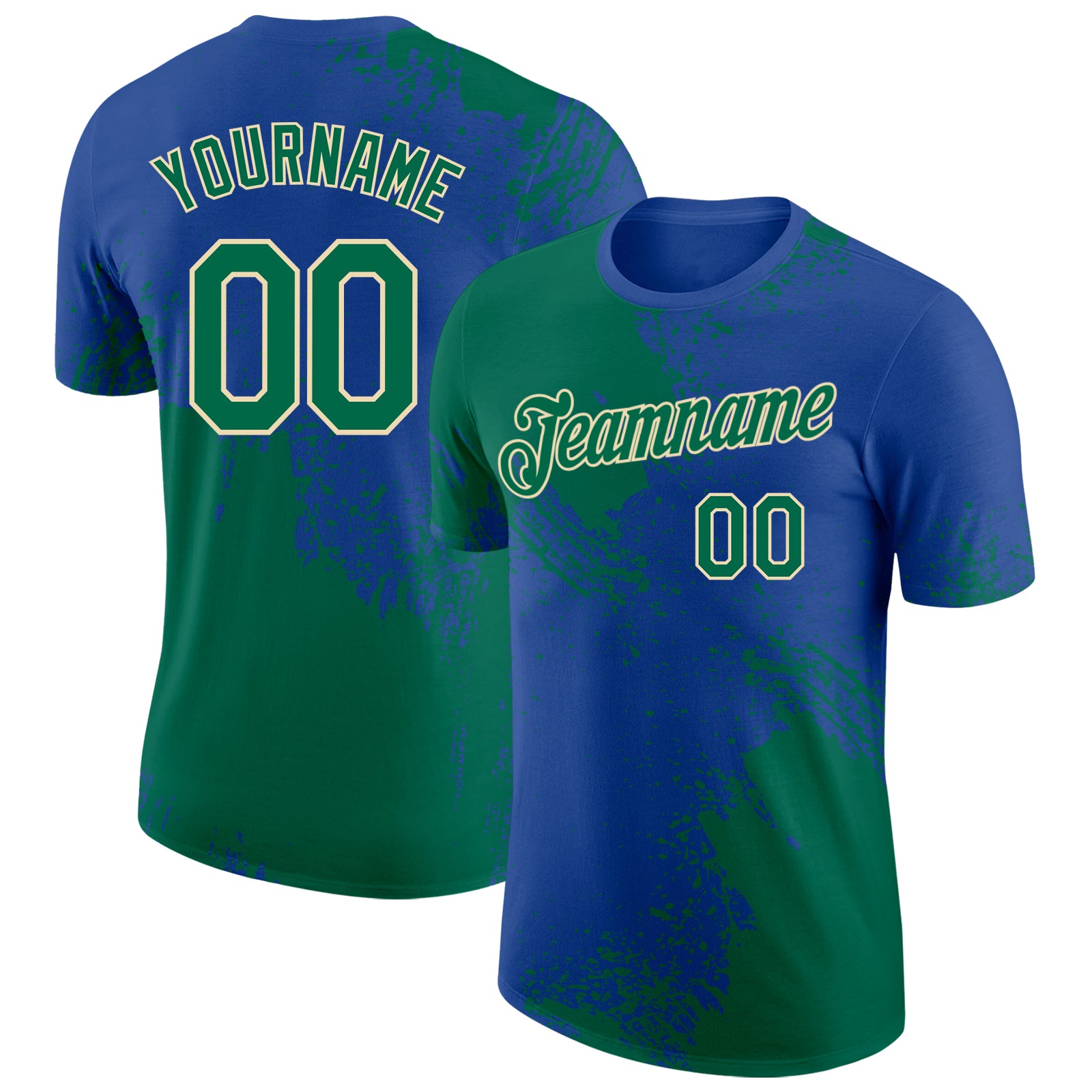 Custom Royal Kelly Green-Cream Abstract Brush Stroke Performance T-Shirt