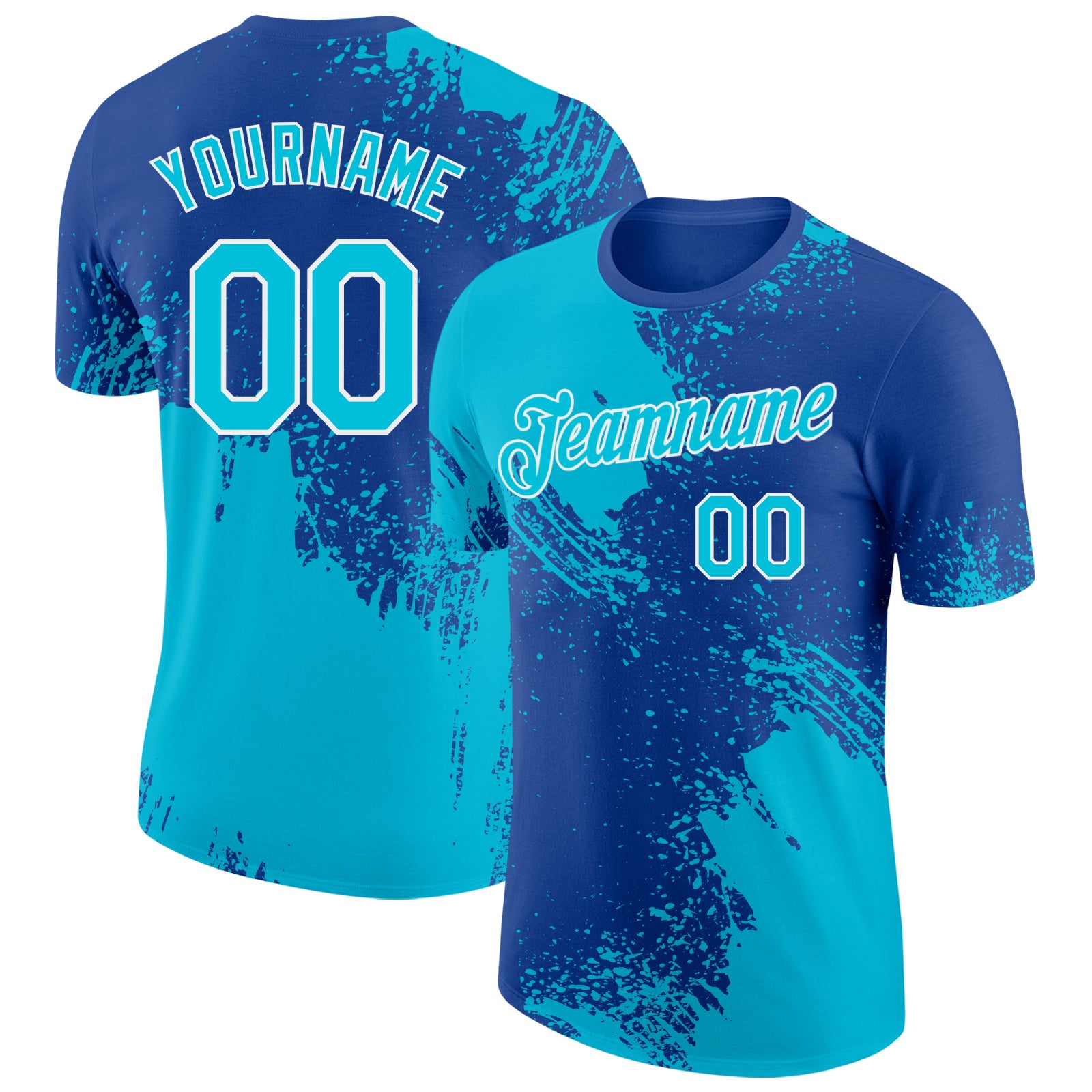 Custom Royal Lakes Blue-White Abstract Brush Stroke Performance T-Shirt