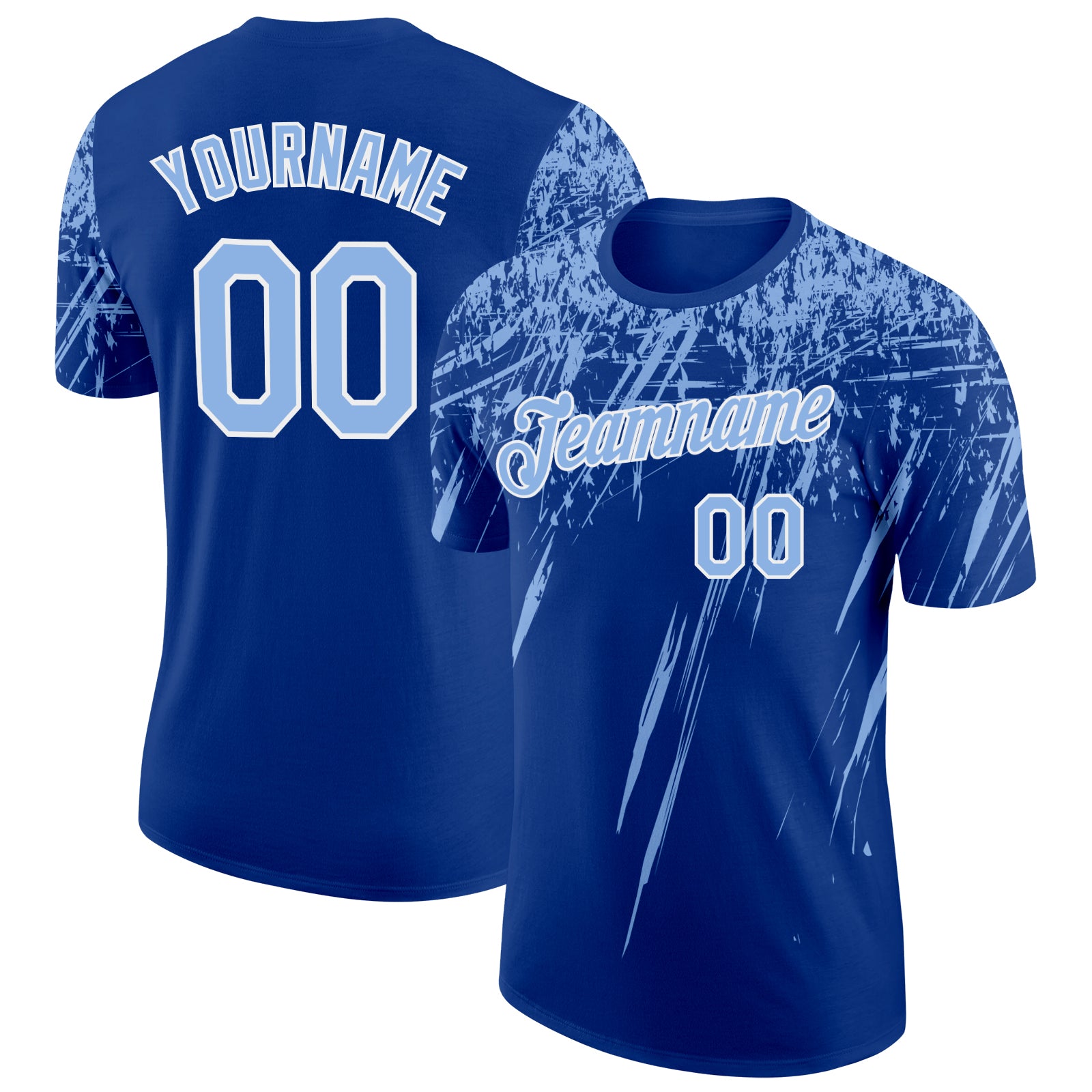 Custom Royal Light Blue-White Distressed Scratch Brush Stroke Performance T-Shirt