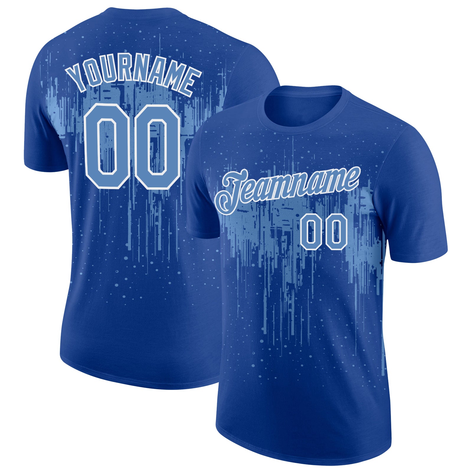 Custom Royal Light Blue-White Dripping Splatter Paint Performance T-Shirt