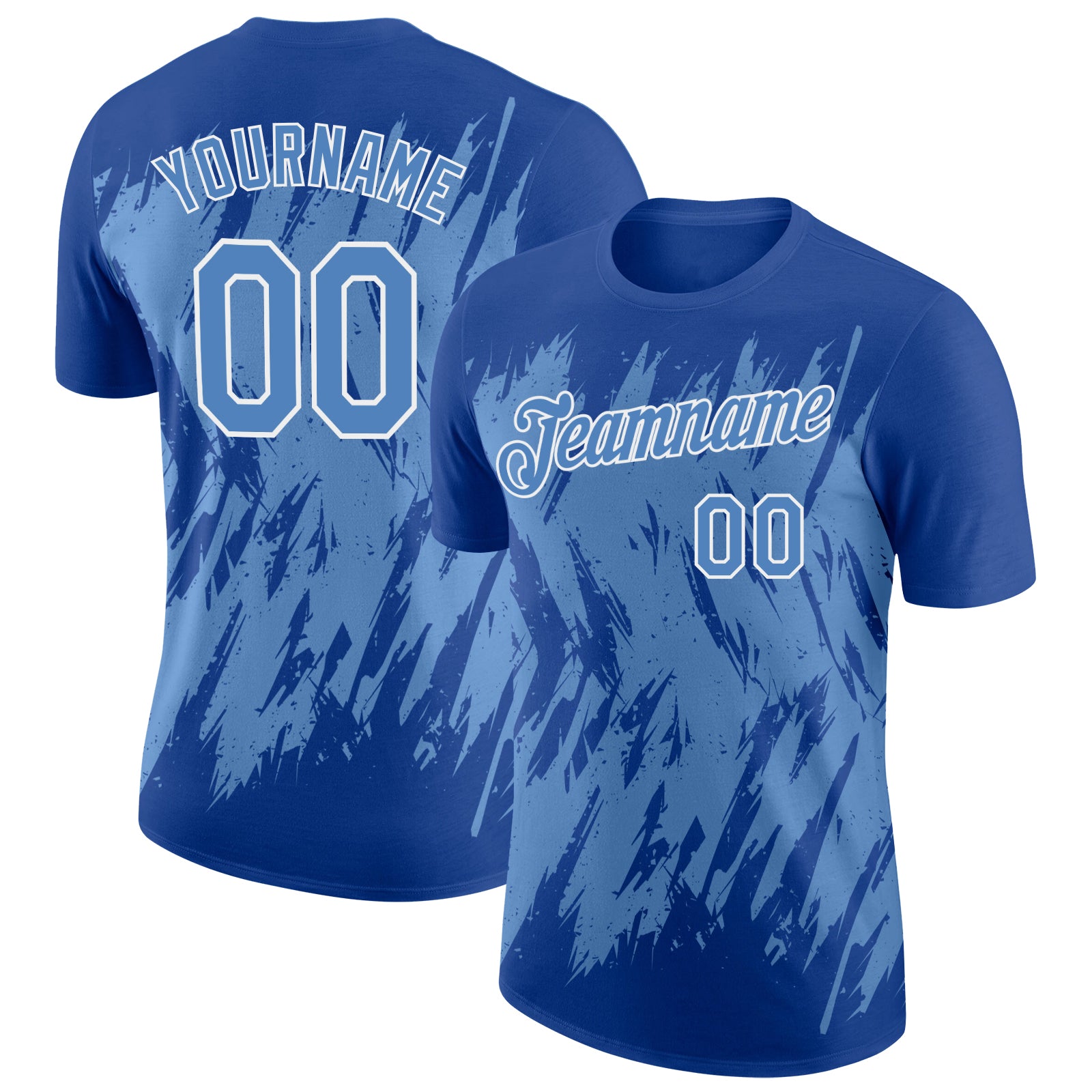 Custom Royal Light Blue-White Torn Sharp Brush Stroke Splatter Performance T-Shirt