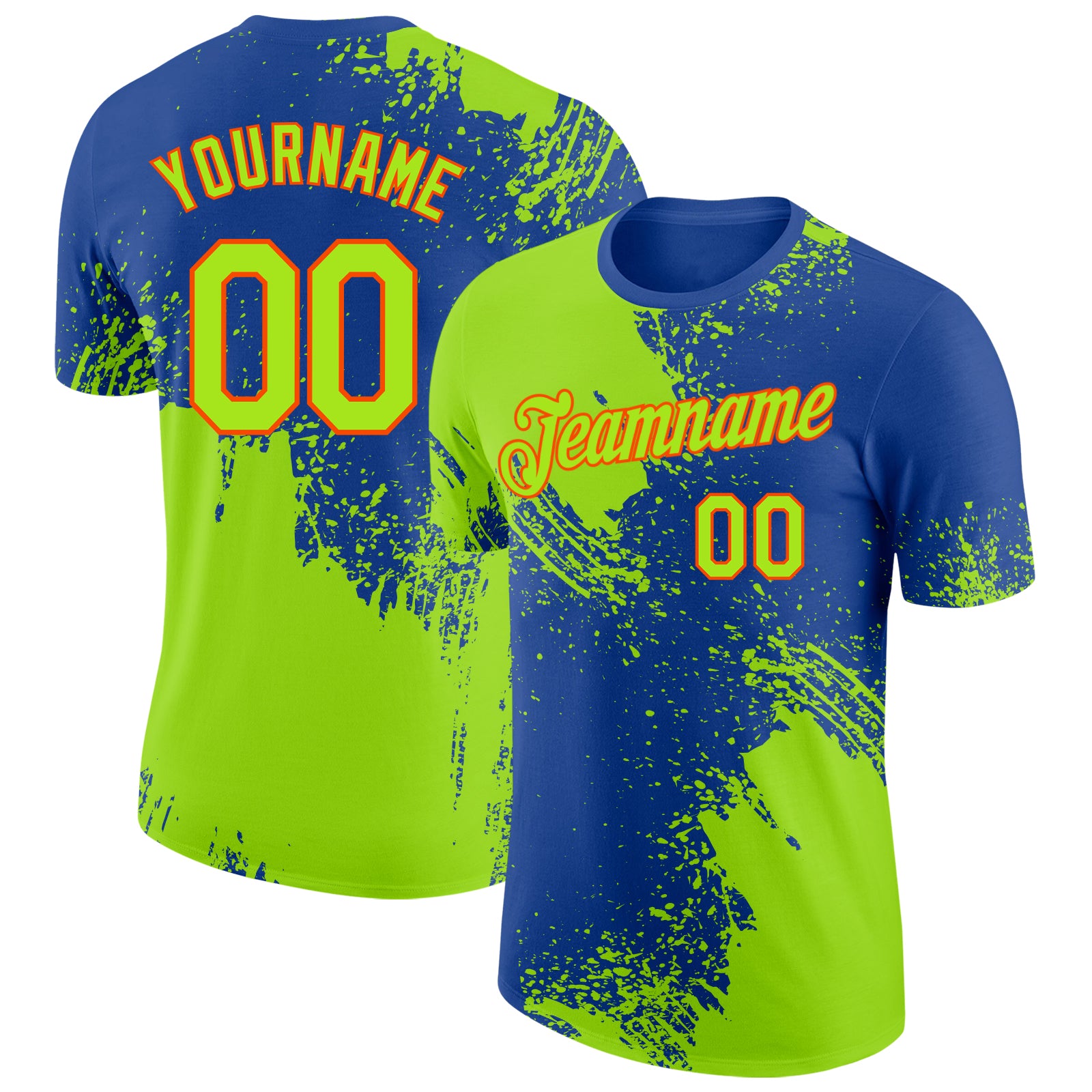 Custom Royal Neon Green-Orange Abstract Brush Stroke Performance T-Shirt