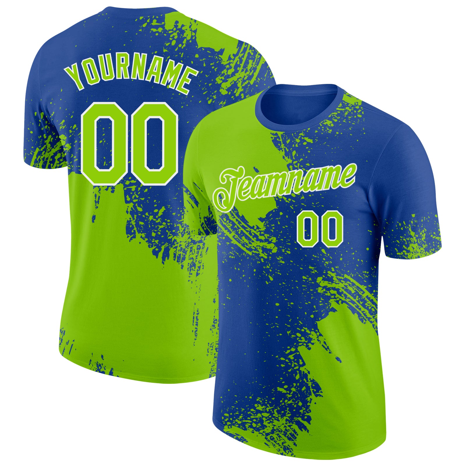 Custom Royal Neon Green-White Abstract Brush Stroke Performance T-Shirt