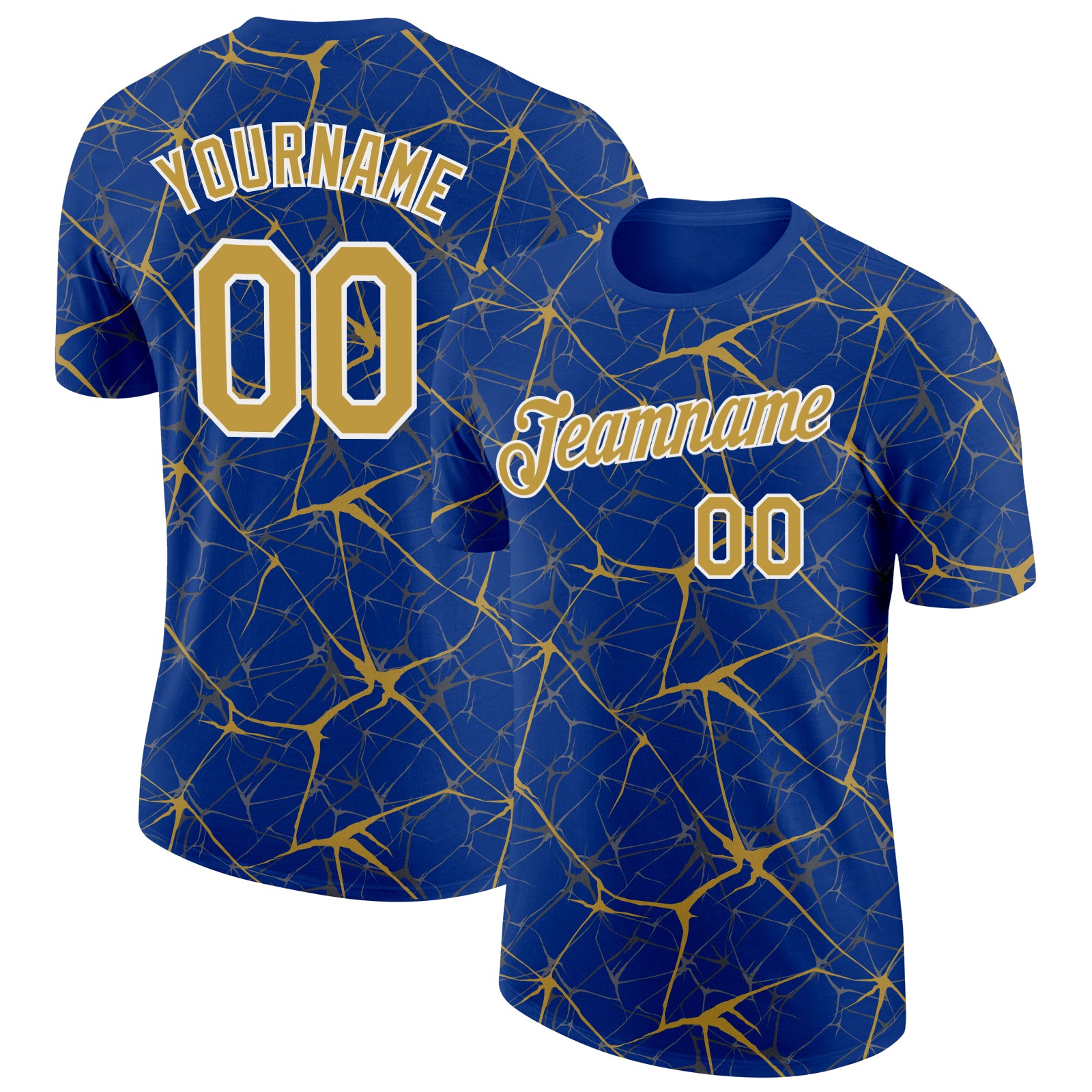 Custom Royal Old Gold Gray-White Abstract Network Crackle Performance T-Shirt
