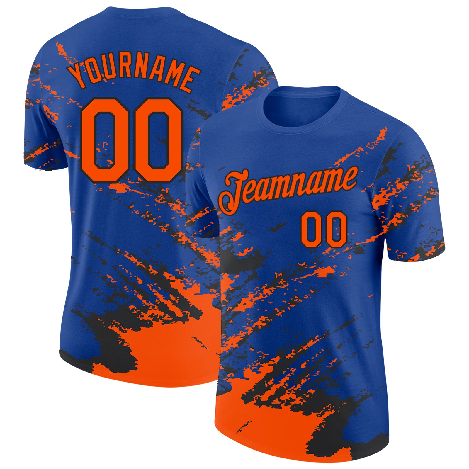 Custom Royal Orange-Black Brush Stroke Shatter Splatter Performance T-Shirt