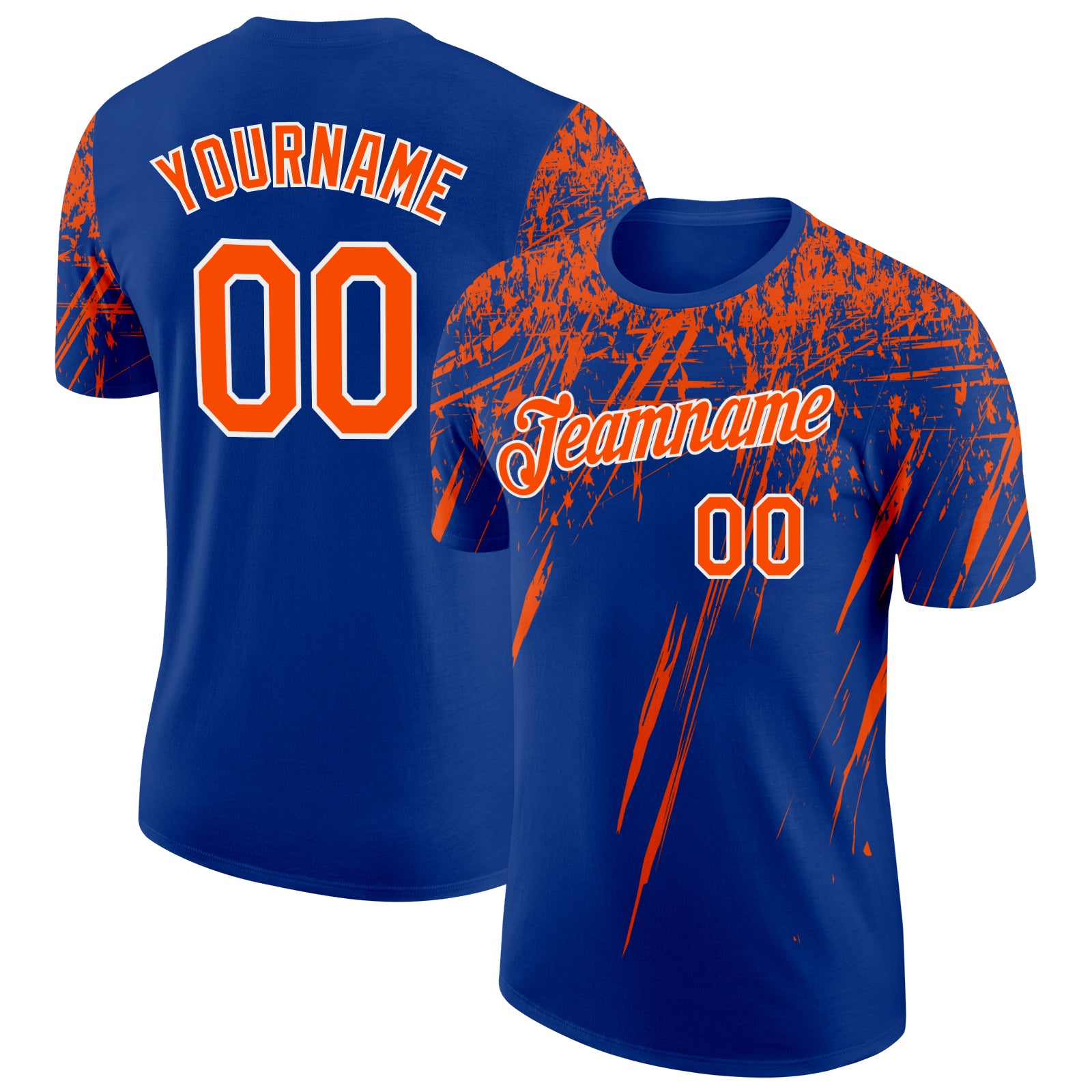 Custom Royal Orange-White Distressed Scratch Brush Stroke Performance T-Shirt