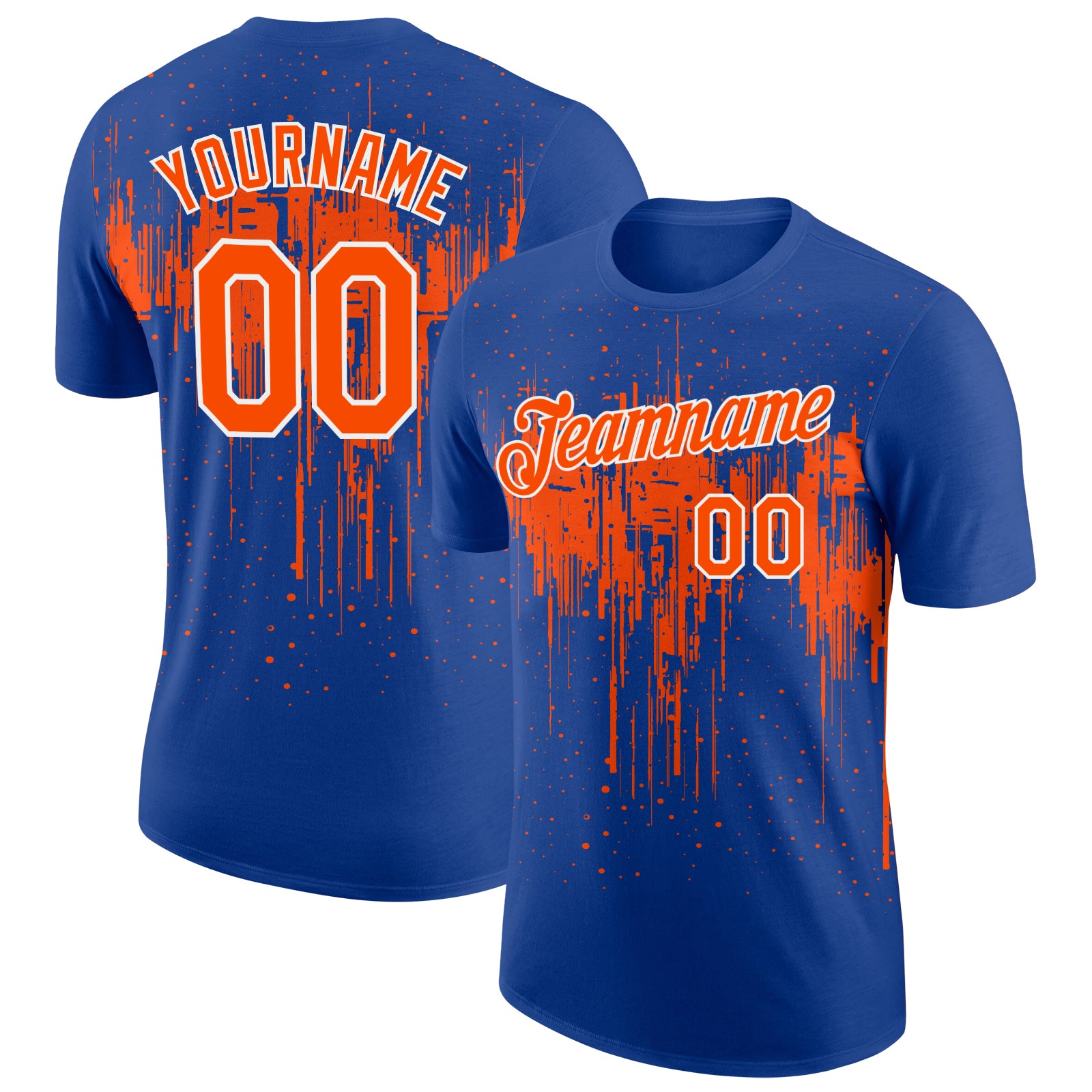 Custom Royal Orange-White Dripping Splatter Paint Performance T-Shirt