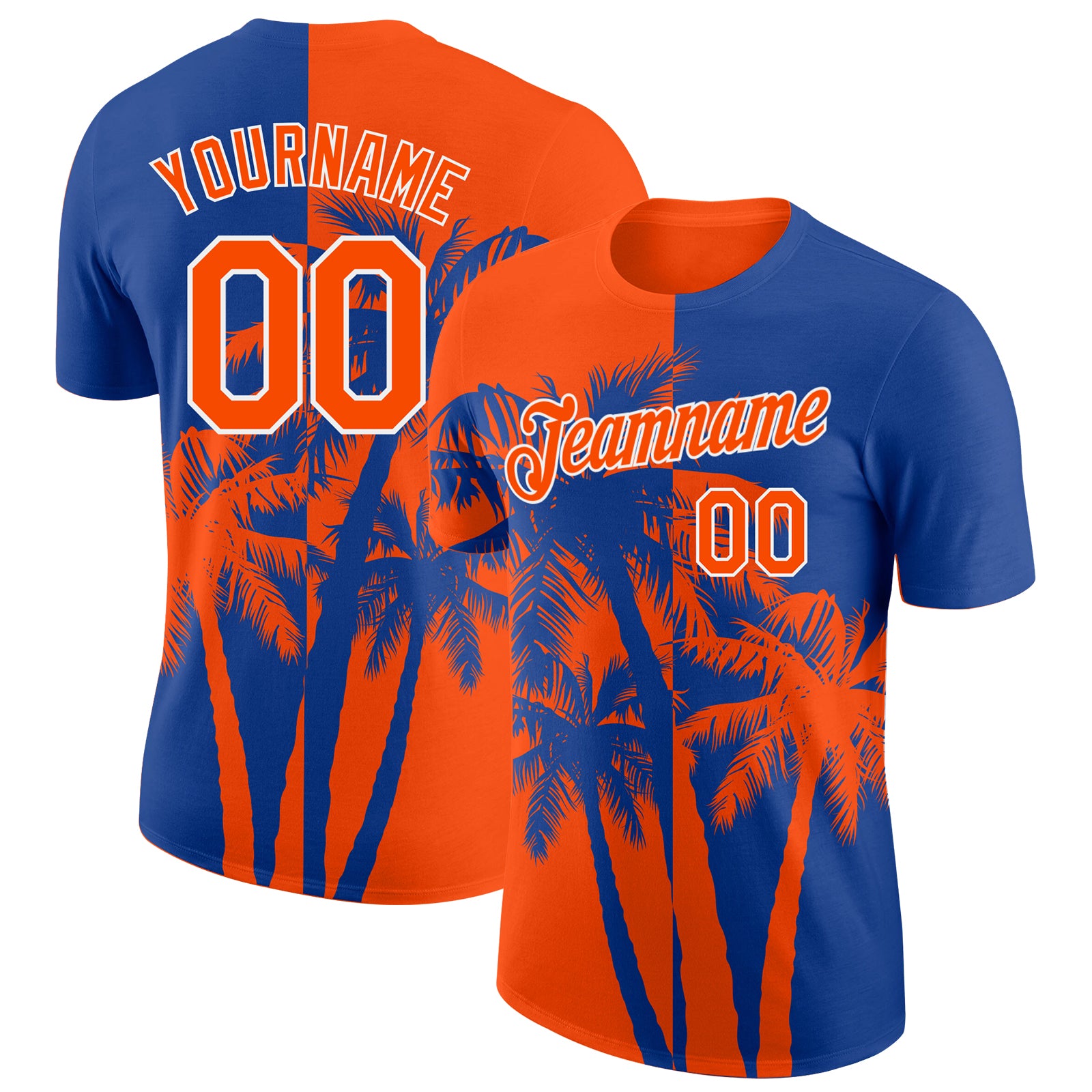 Custom Royal Orange-White Hawaii Tropical Coastal Palm Trees Performance T-Shirt