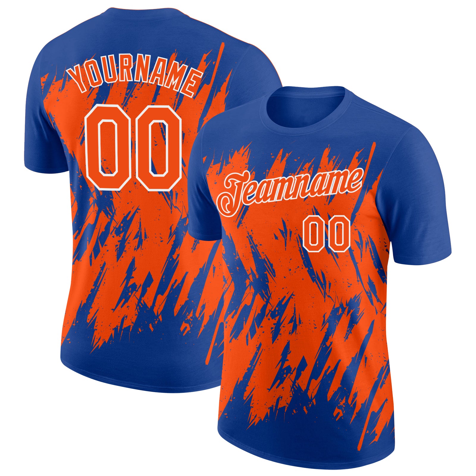 Custom Royal Orange-White Torn Sharp Brush Stroke Splatter Performance T-Shirt