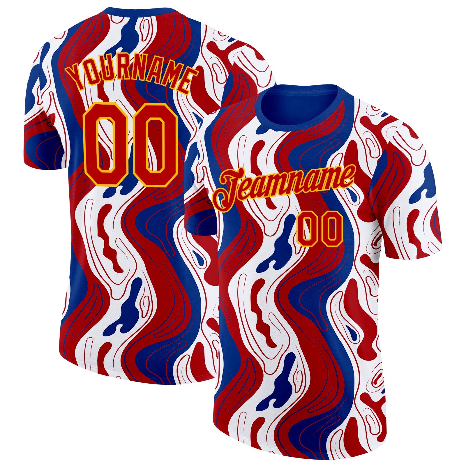 Custom Royal Red Gold-White France Fluid Performance T-Shirt