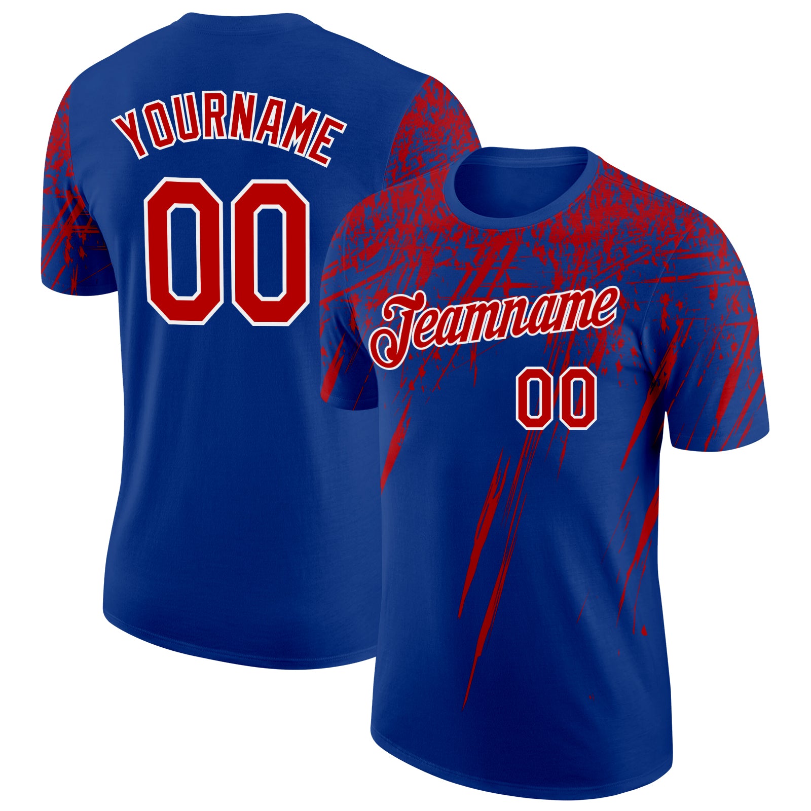Custom Royal Red-White Distressed Scratch Brush Stroke Performance T-Shirt