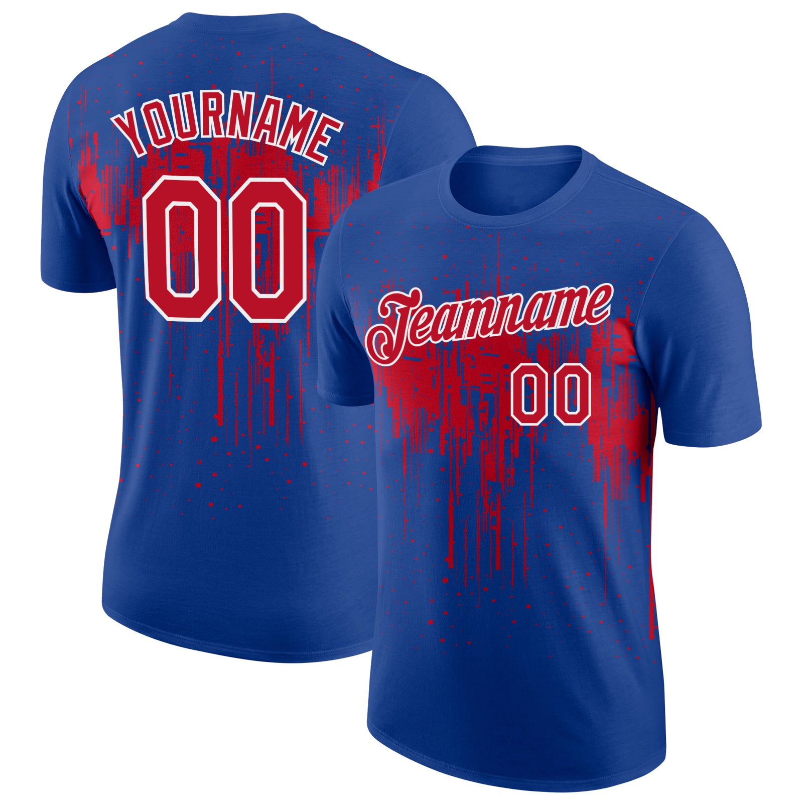 Custom Royal Red-White Dripping Splatter Paint Performance T-Shirt