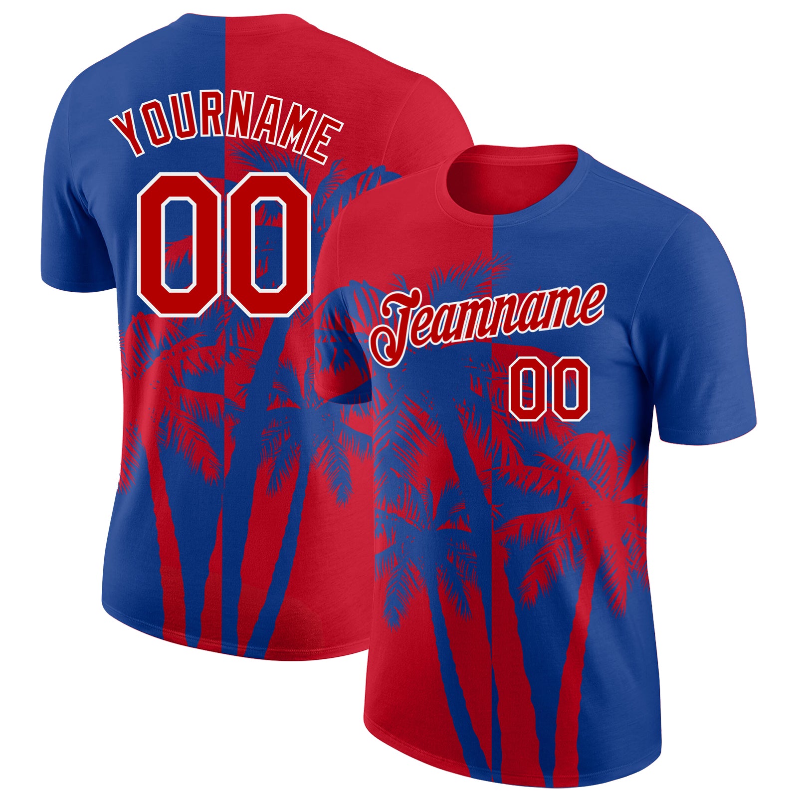 Custom Royal Red-White Hawaii Tropical Coastal Palm Trees Performance T-Shirt