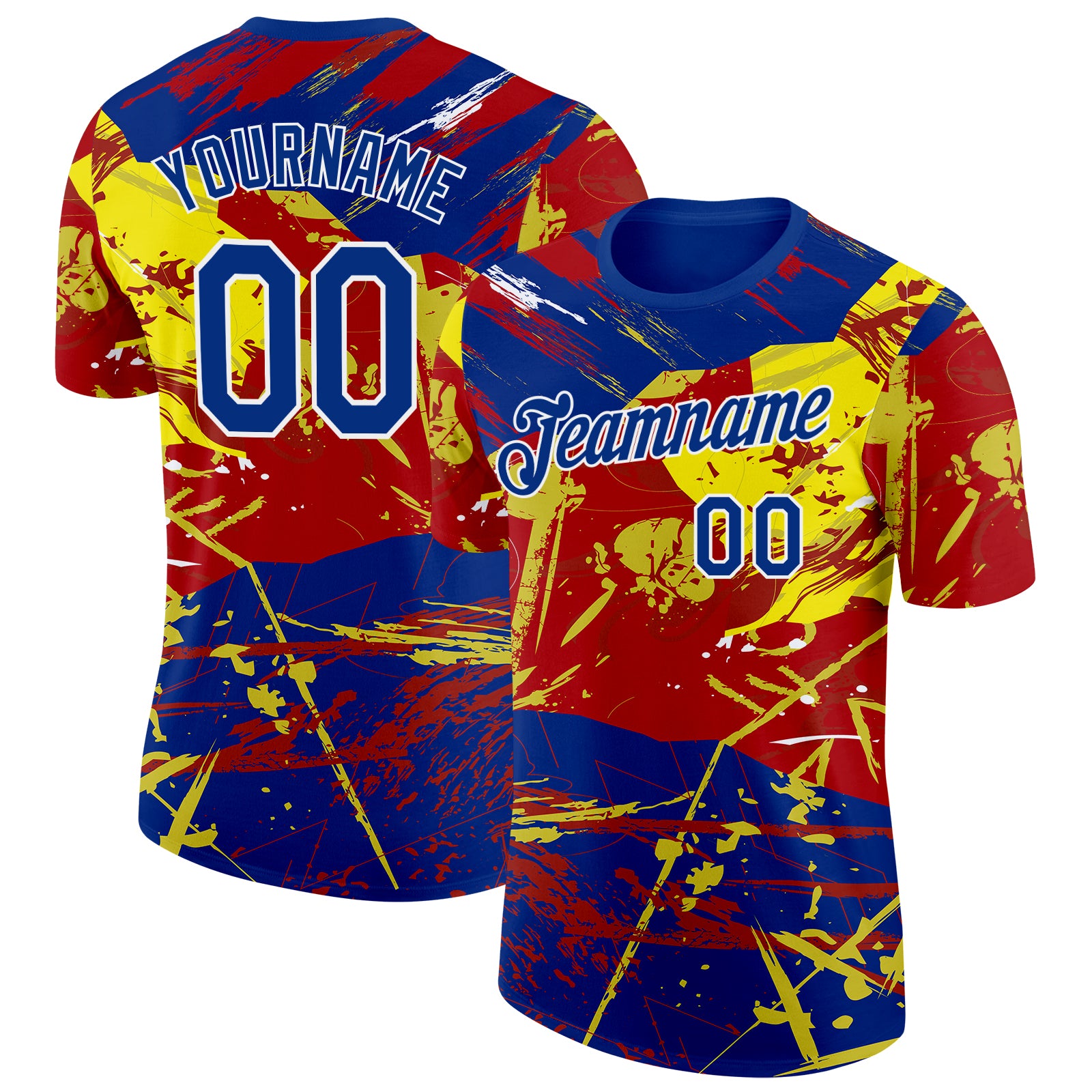 Custom Royal Red Yellow-White Spain Splash Performance T-Shirt