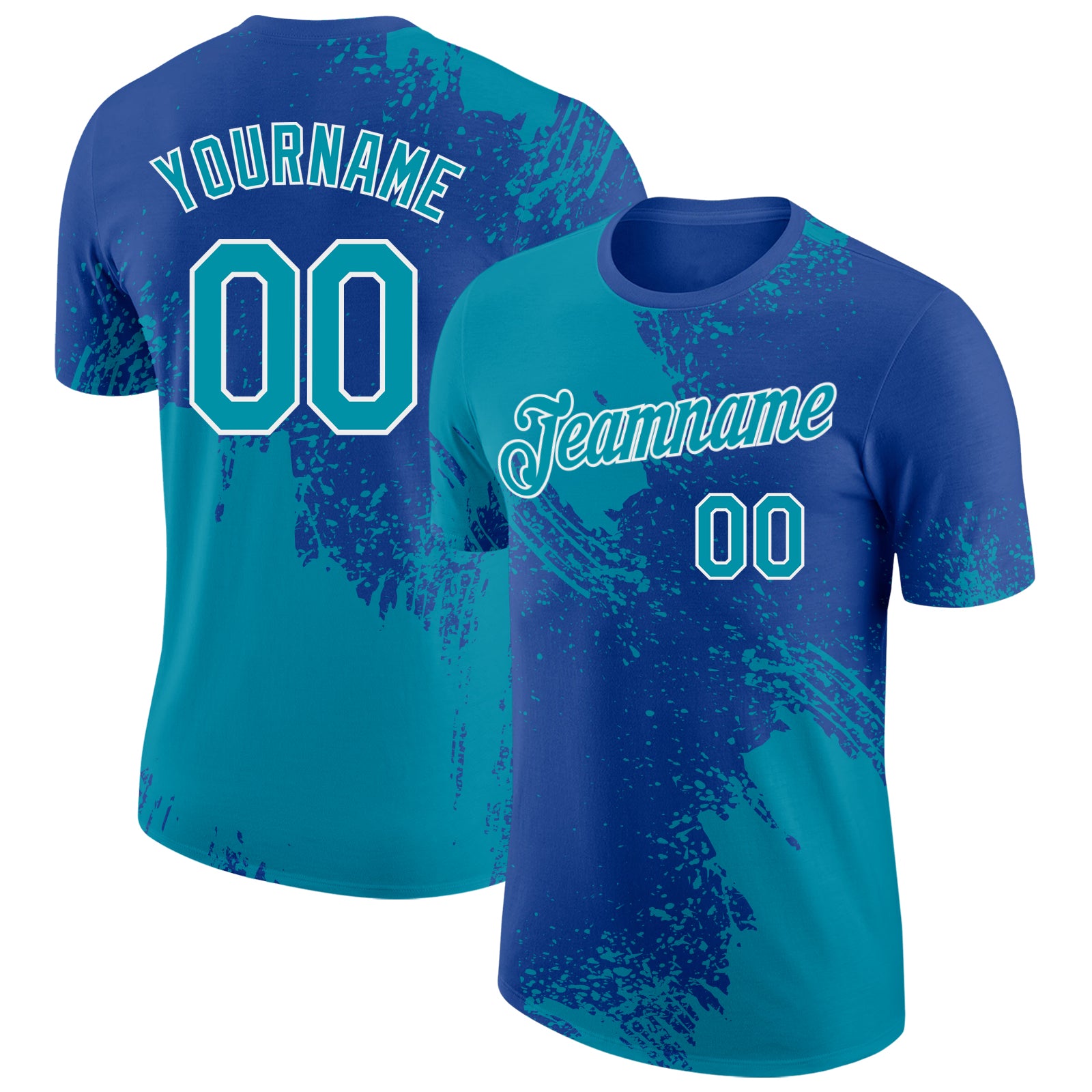 Custom Royal Teal-White Abstract Brush Stroke Performance T-Shirt