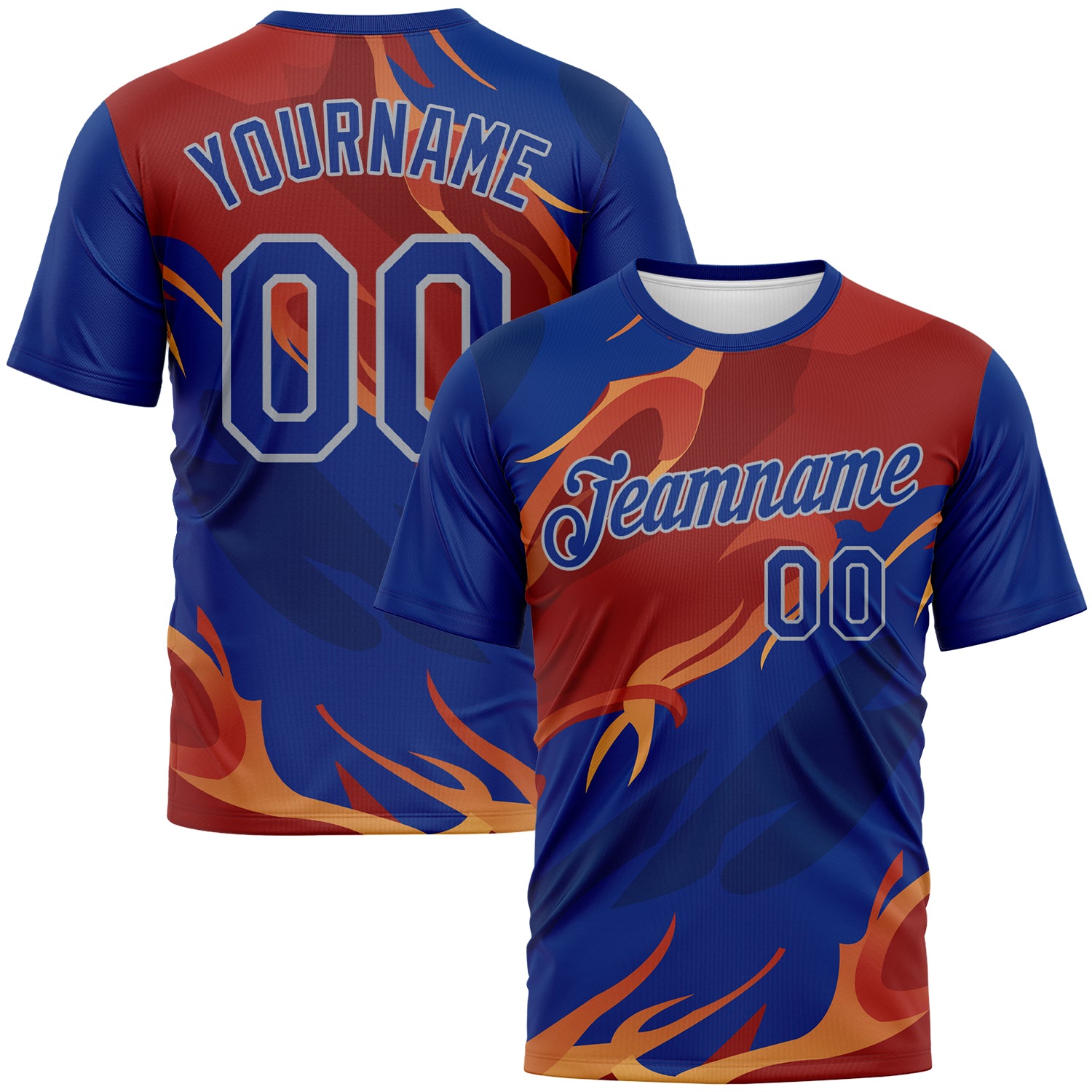 Custom Royal Texas Orange-Gray 3D Pattern Flame Abstract Style Performance T-Shirt