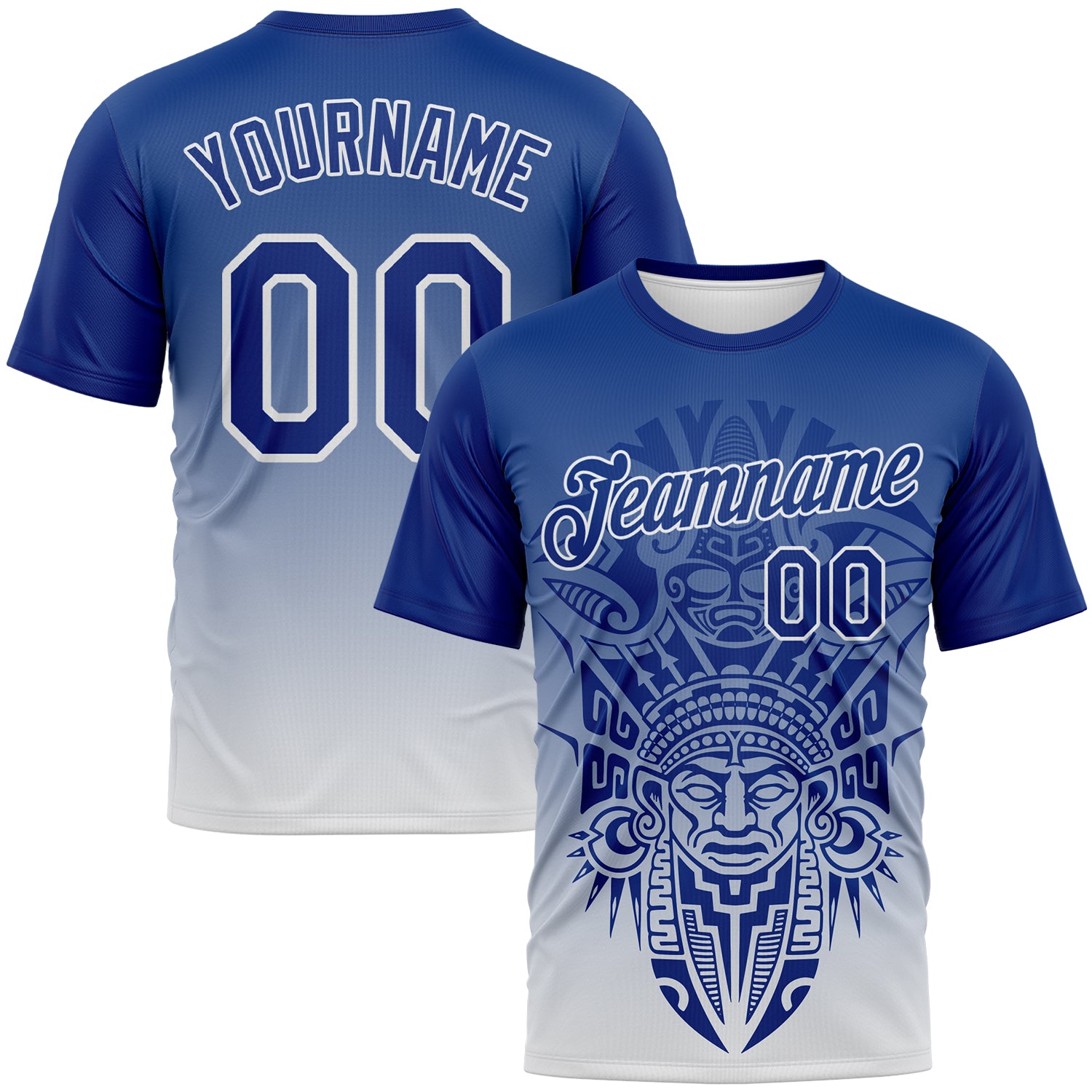 Custom Royal-White 3D Pattern Azteca Degrade Effect Performance T-Shirt