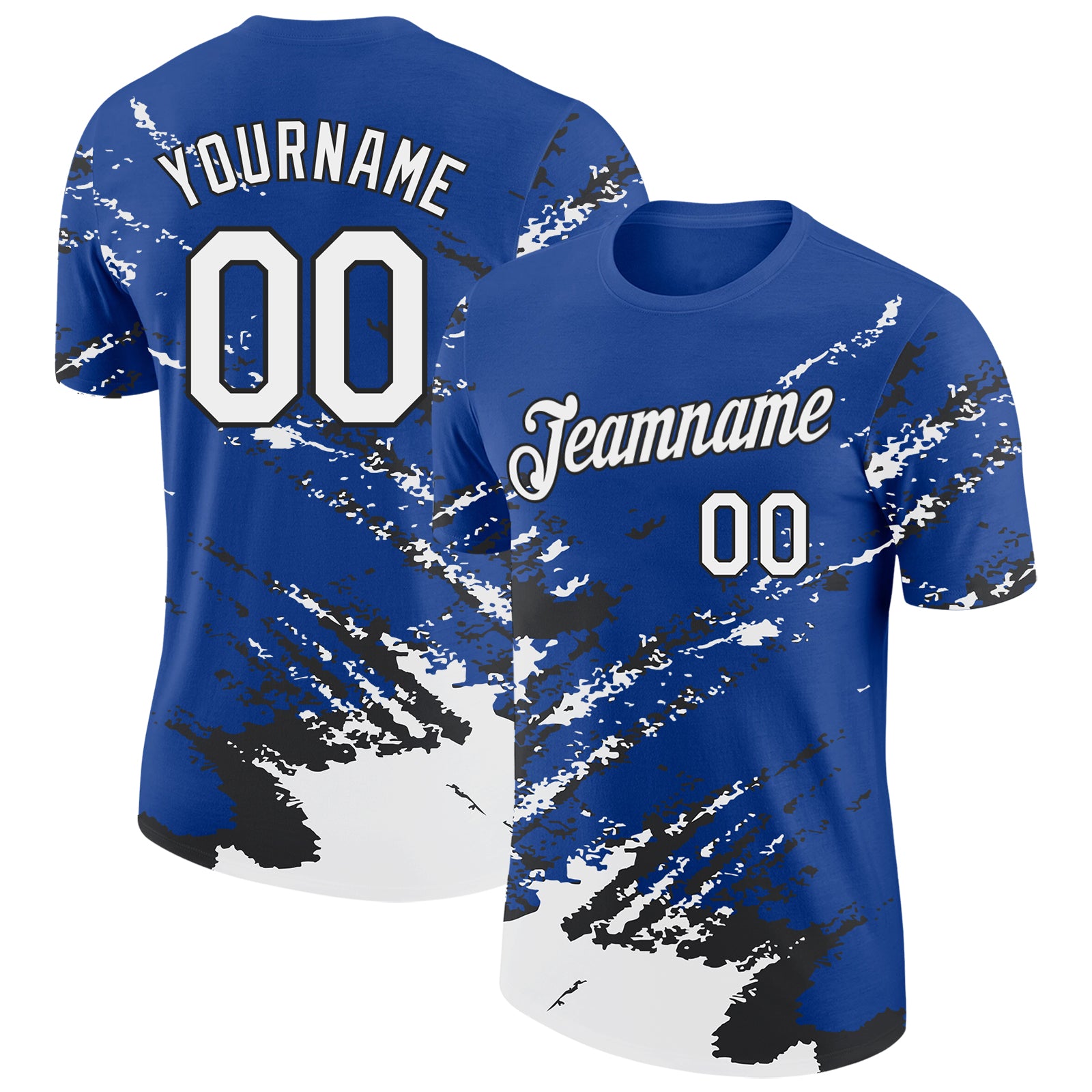 Custom Royal White-Black Brush Stroke Shatter Splatter Performance T-Shirt