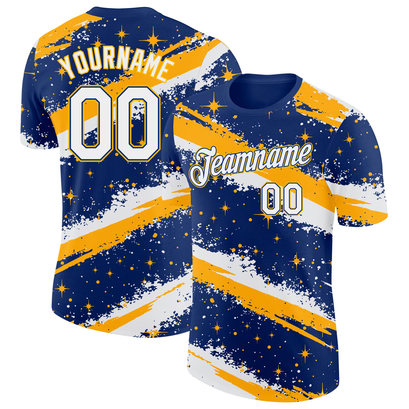 Custom Royal White-Gold Brush Stroke Splatter Starburst Performance T-Shirt