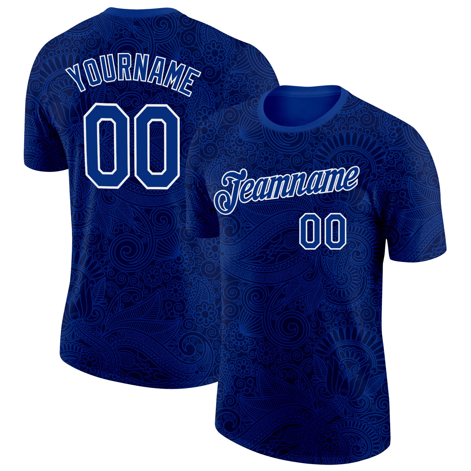 Custom Royal White Italy Paisley Bandana Performance T-Shirt