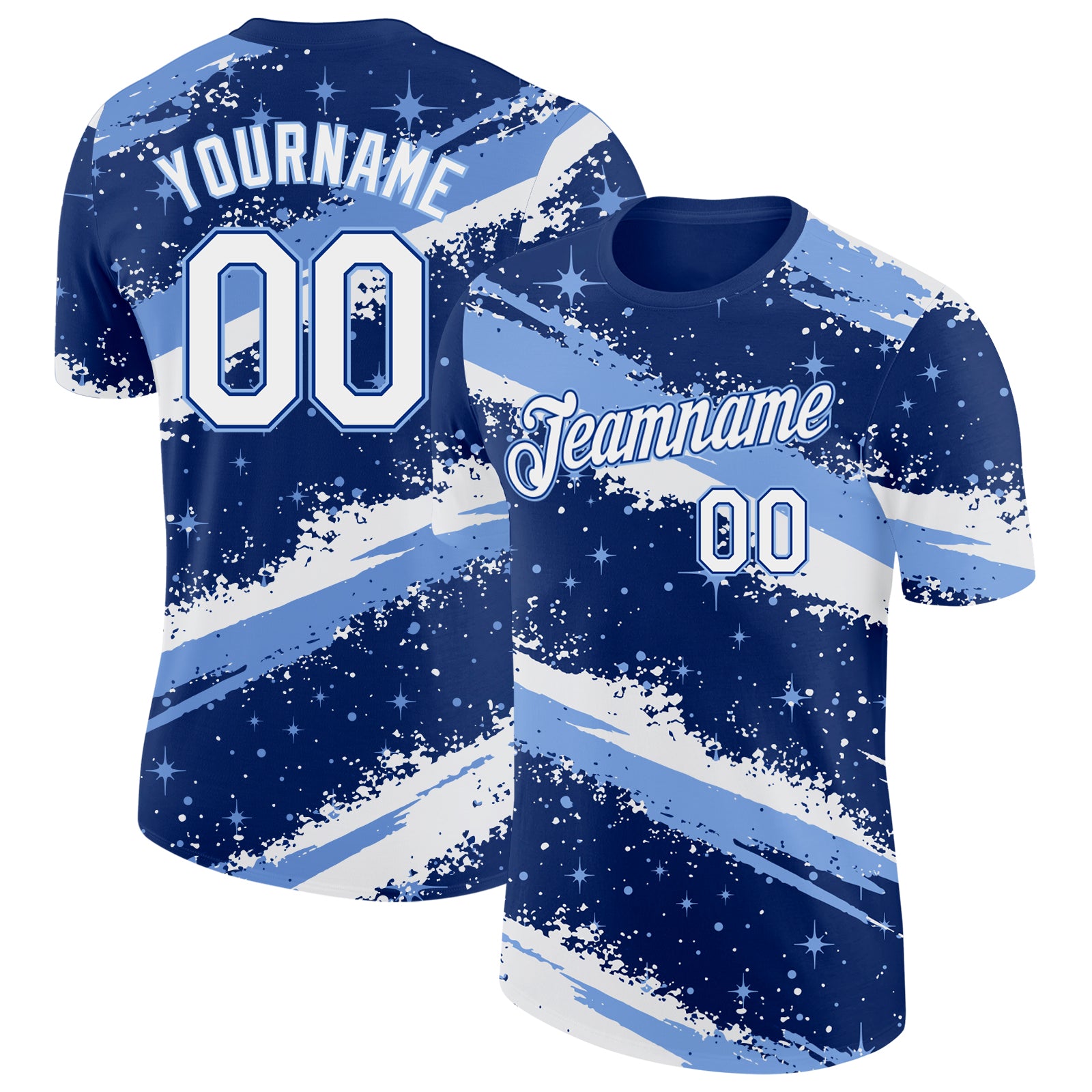 Custom Royal White-Light Blue Brush Stroke Splatter Starburst Performance T-Shirt