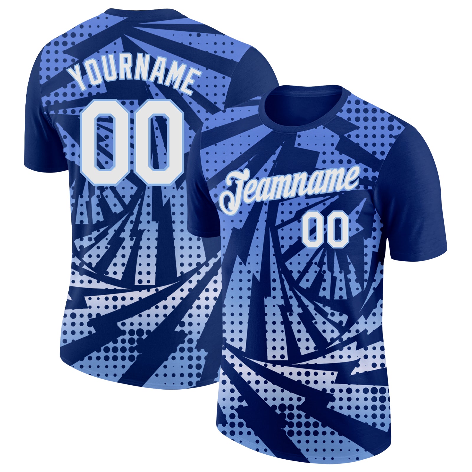 Custom Royal White-Light Blue Lightning Gradient Dot Performance T-Shirt