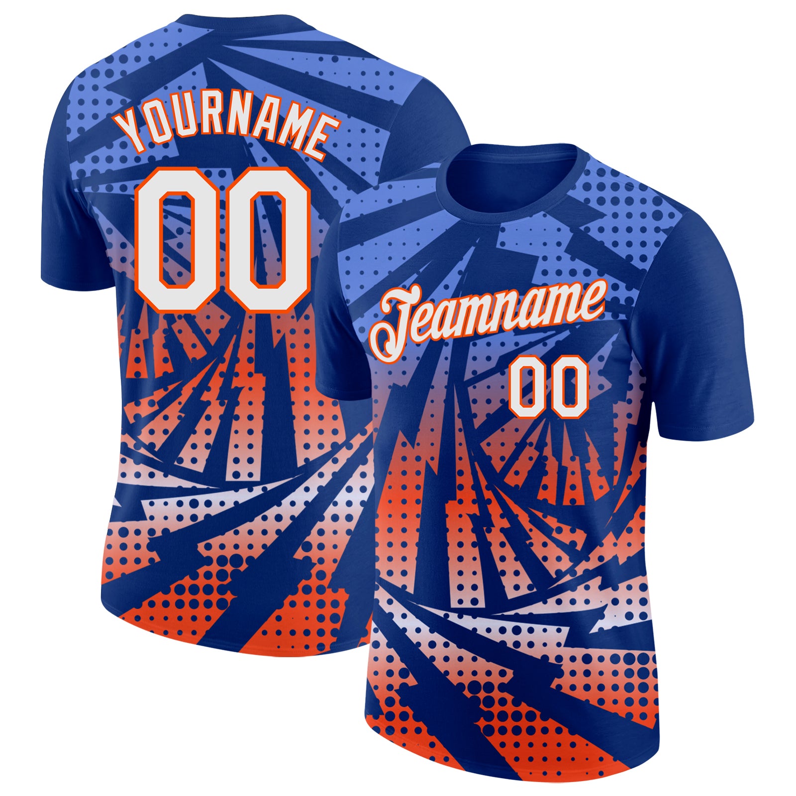 Custom Royal White-Orange Lightning Gradient Dot Performance T-Shirt