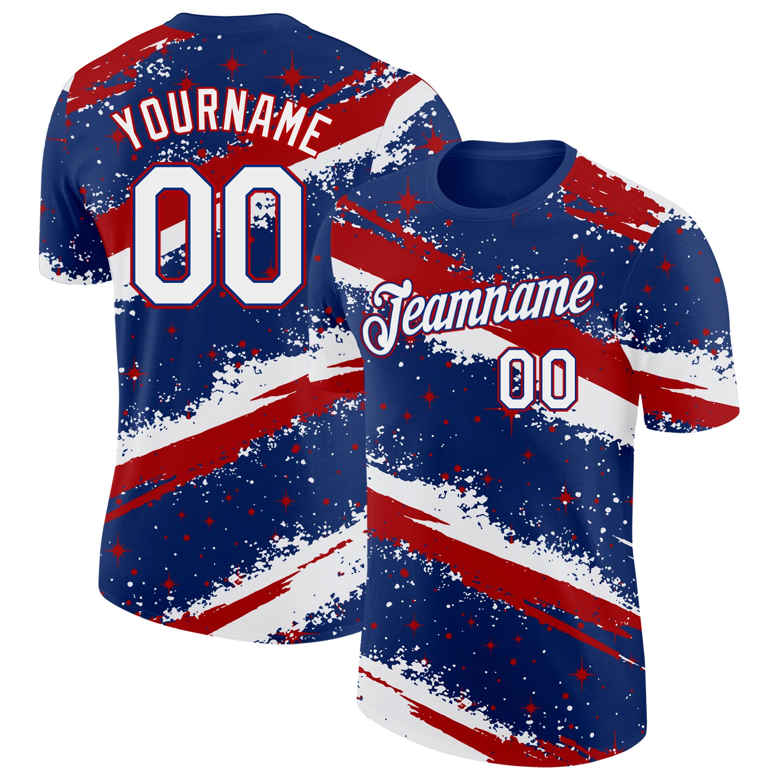 Custom Royal White-Red Brush Stroke Splatter Starburst Performance T-Shirt