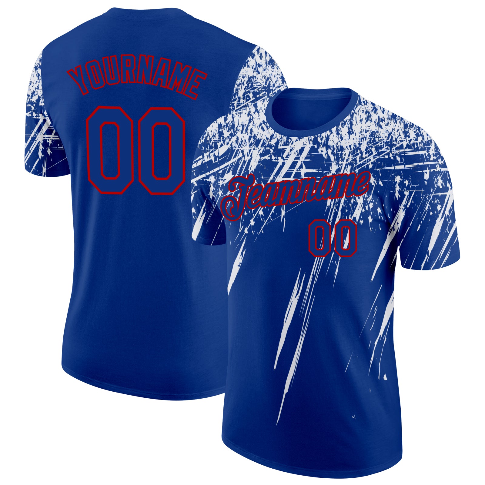 Custom Royal White-Red Distressed Scratch Brush Stroke Performance T-Shirt