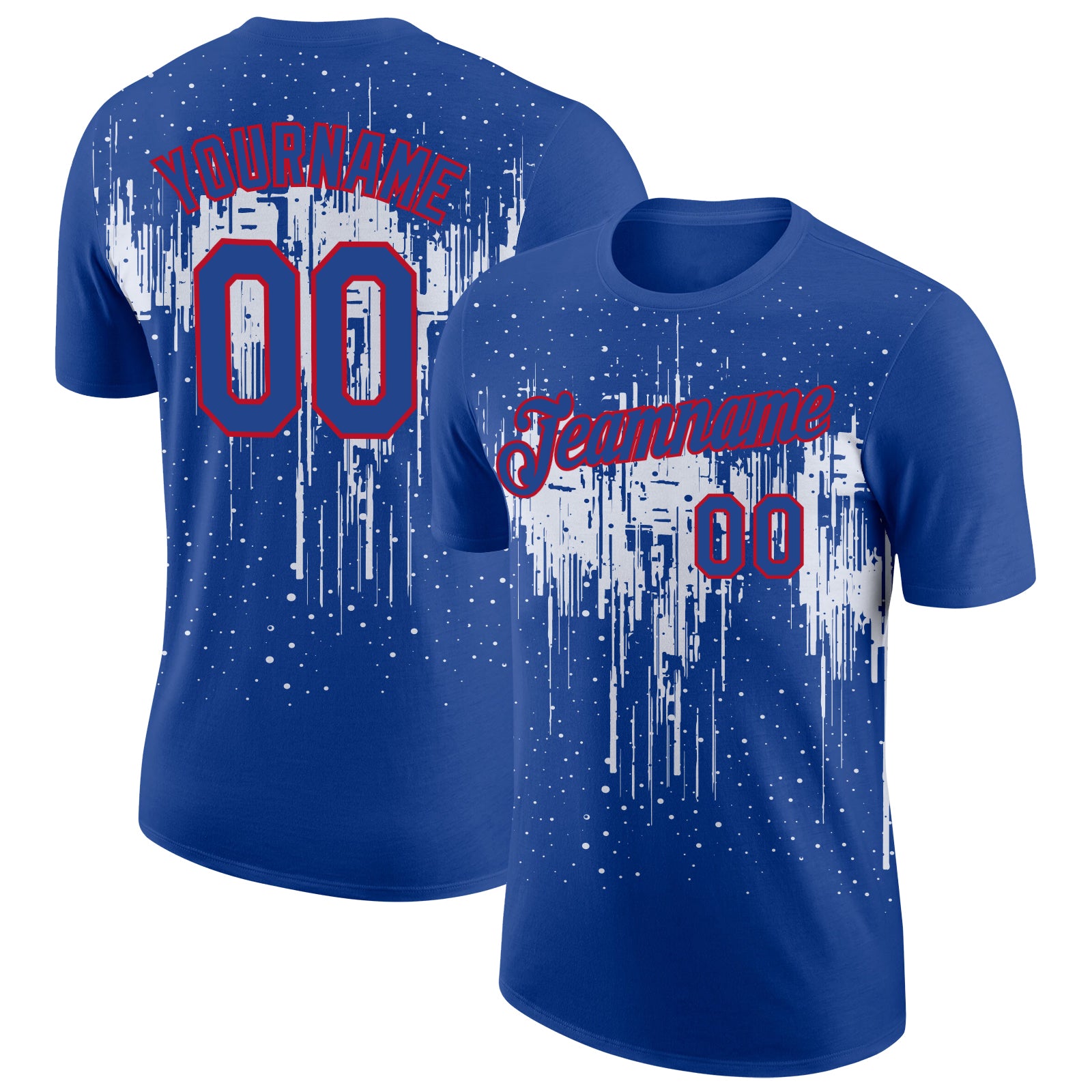 Custom Royal White-Red Dripping Splatter Paint Performance T-Shirt