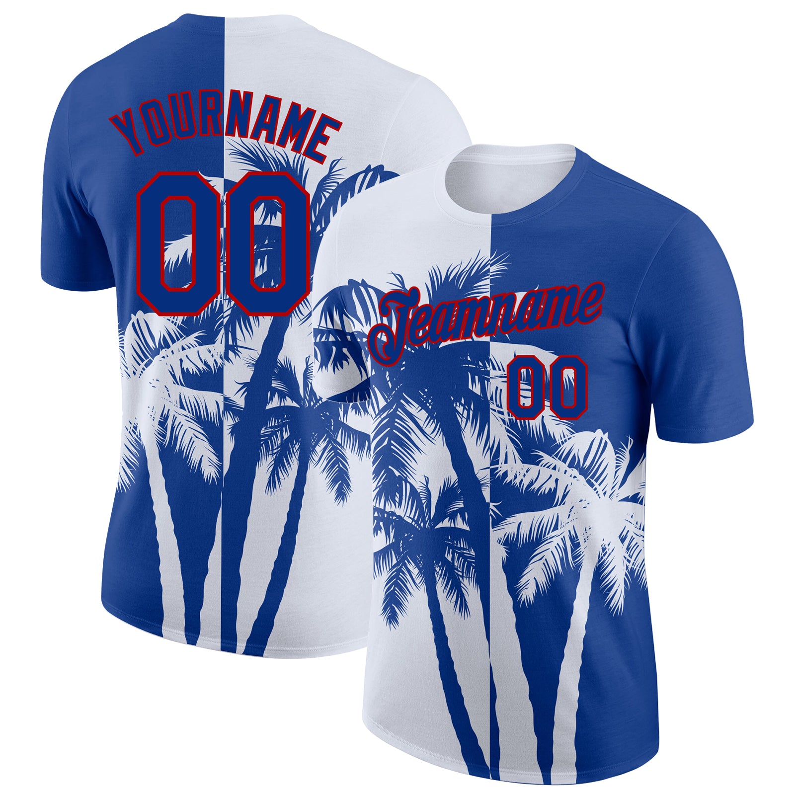 Custom Royal White-Red Hawaii Tropical Coastal Palm Trees Performance T-Shirt
