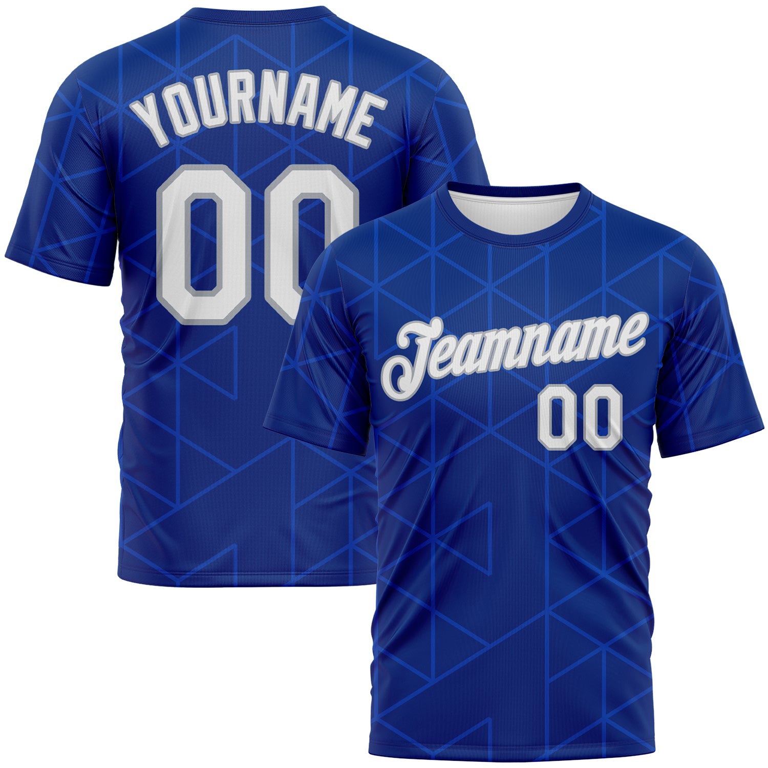 Custom Royal White Thunder Blue-Gray 3D Pattern Geometric Triangle Grid Minimalist Sytle Performance T-Shirt