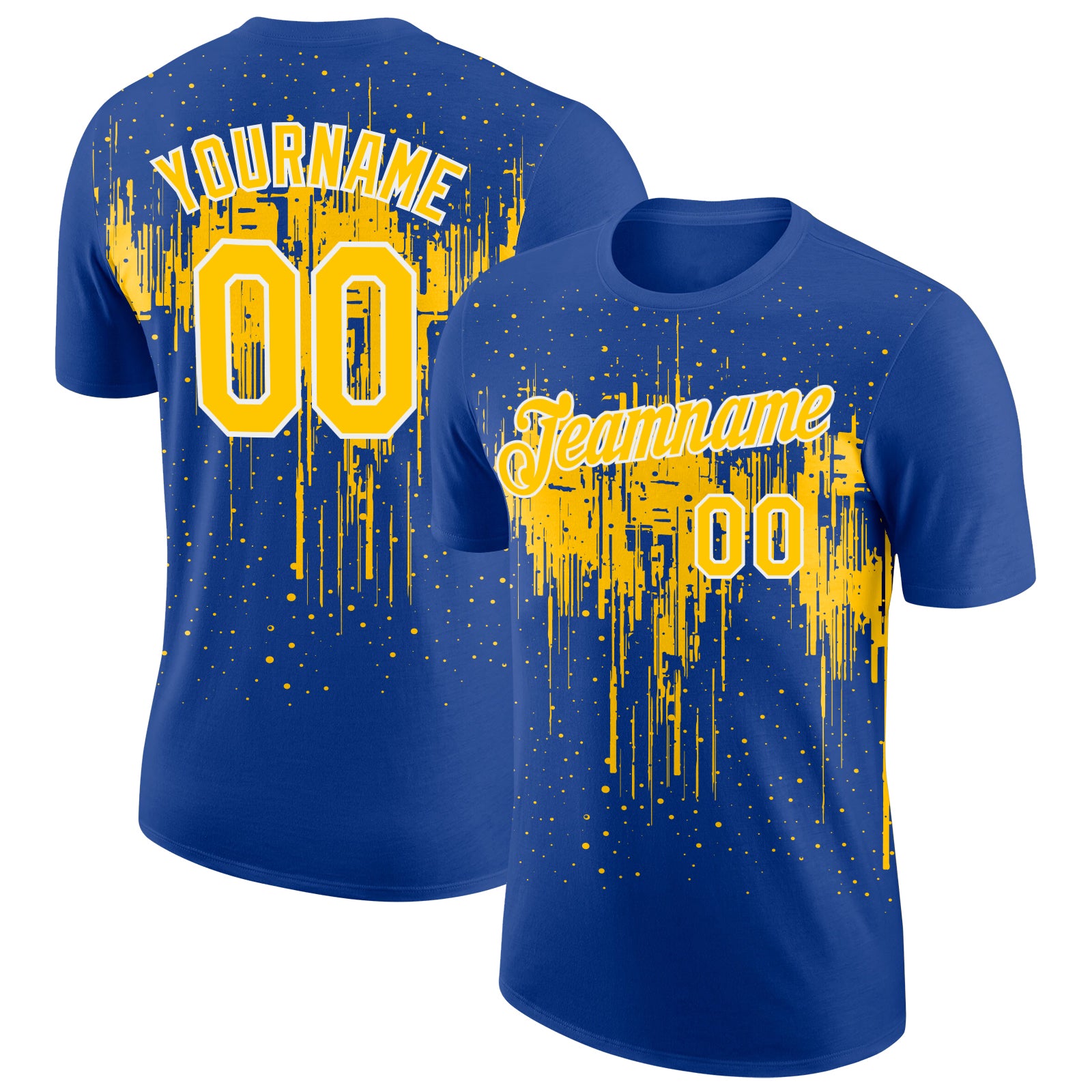 Custom Royal Yellow-White Dripping Splatter Paint Performance T-Shirt