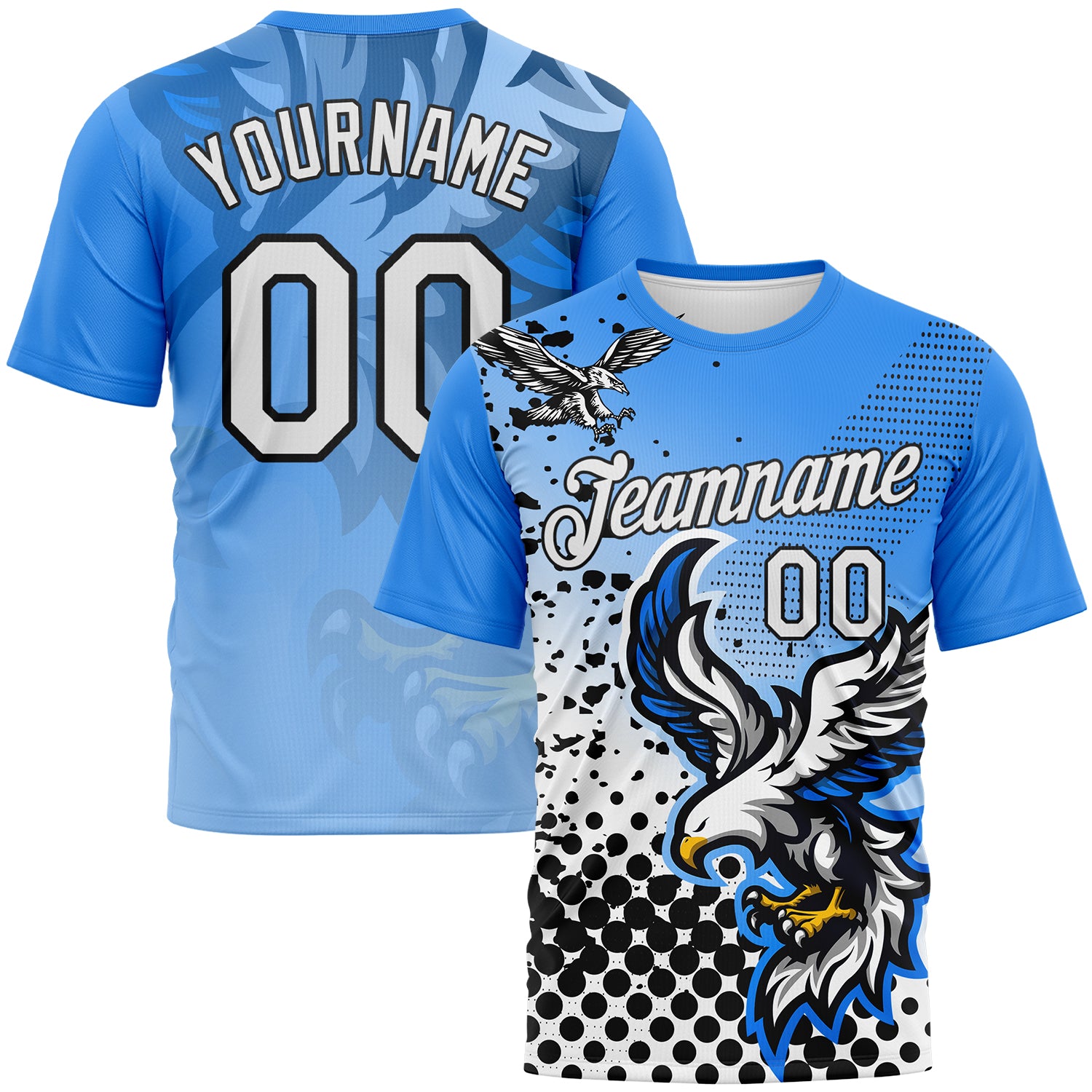 Custom Sky Blue White-Black 3D Pattern Aguila Eagle Performance T-Shirt