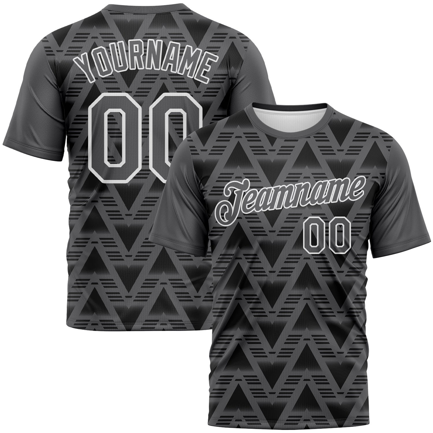 Custom Steel Gray Black-White 3D Pattern Geometric Diamond Performance T-Shirt